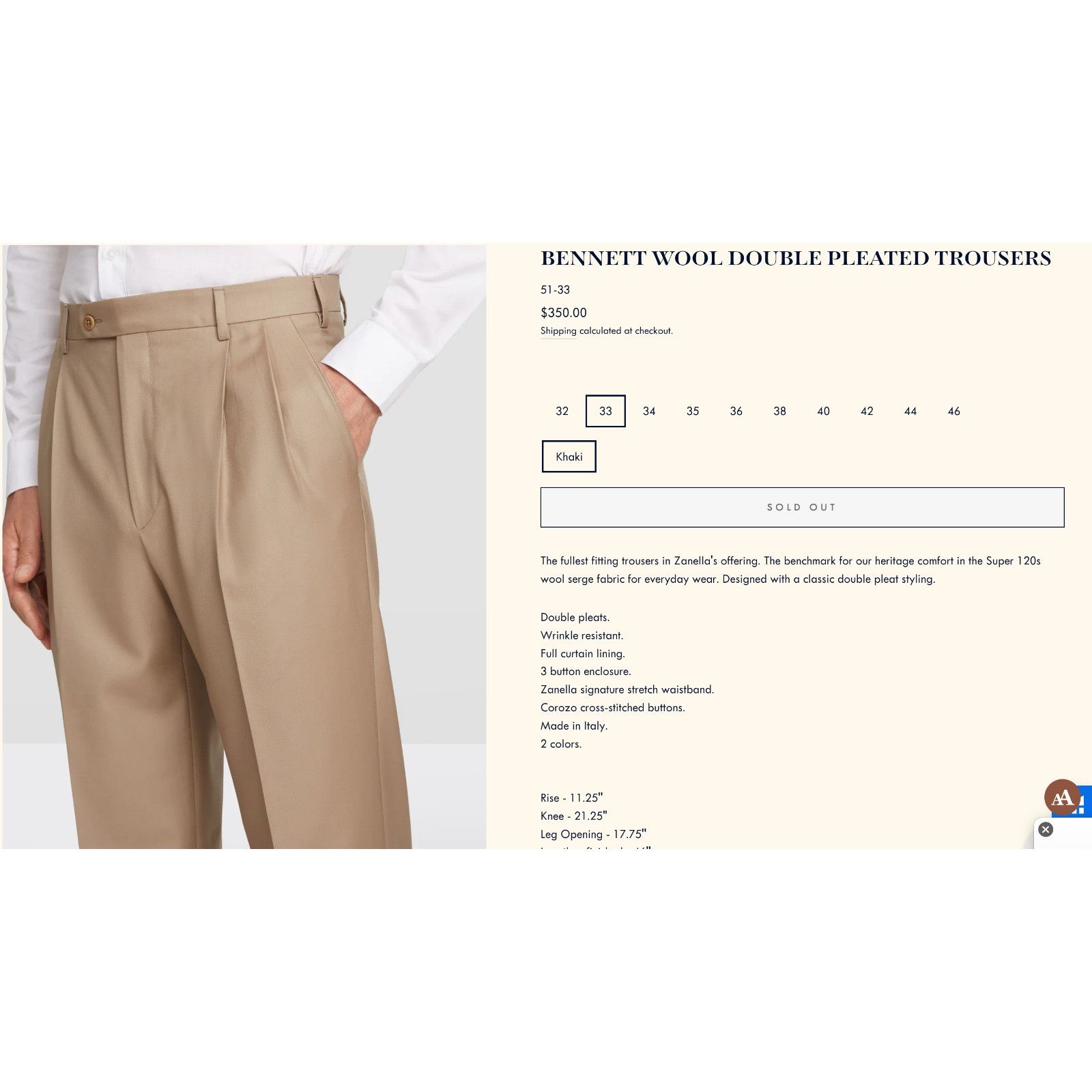 Zanella Zanella $350 Dress Pants Mens Size 33 Bennett Double Pleated Size 34S - 6 Thumbnail