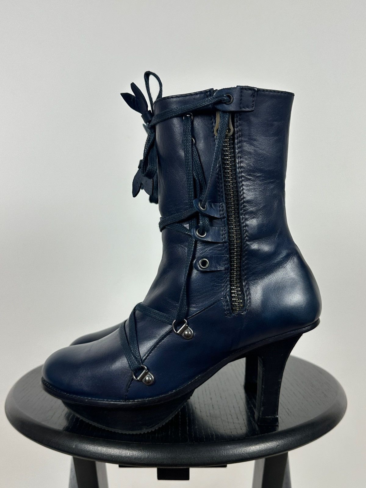Marithe + Francois Girbaud Marithé + François Girbaud Navy Blue Leather Heeled Boots Size US 6 / IT 36 - 2 Thumbnail