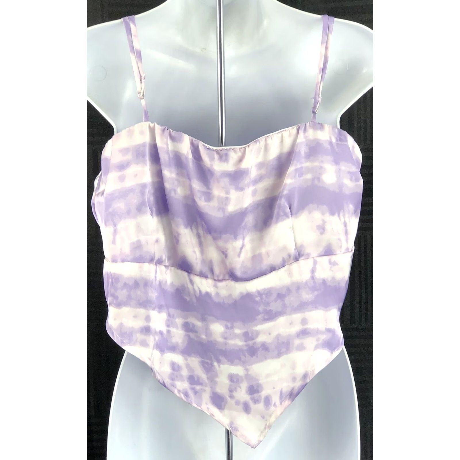 Vintage VINTAGE NWT silky handkerchief halter top L jrs purple TieDye tie front Y2K boho hippie Size L / US 10 / IT 46 - 2 Thumbnail