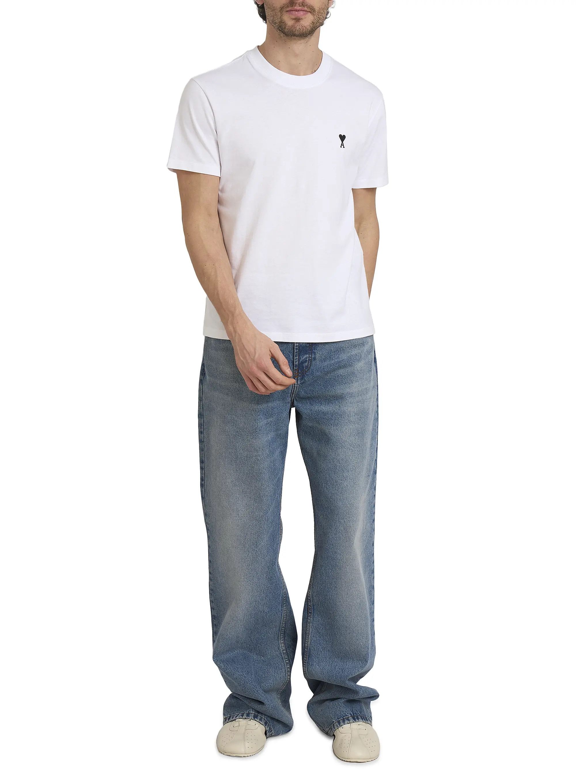 AMI os11x0226 Contrasted Ami de Coeur Cotton T-Shirt in White Size US M / EU 48-50 / 2 - 2 Thumbnail