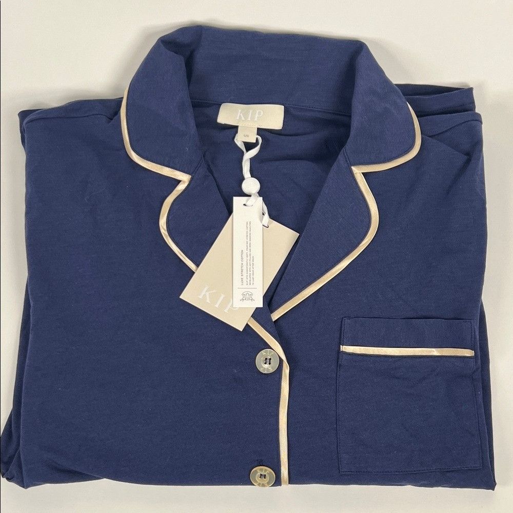 Other KIP Women's Luxe Stretch Cotton Pajama Set in Midnight Blue Size XS / US 0-2 / IT 36-38 - 2 Thumbnail