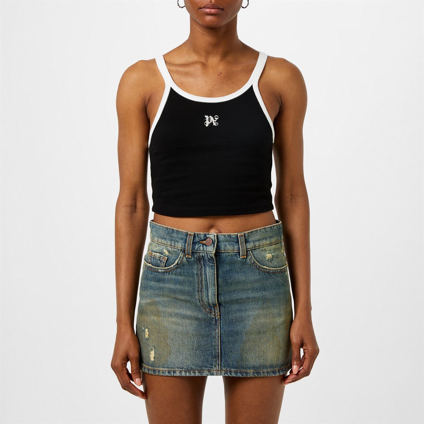 Palm Angels o1g2r1mq0325 Crop Top in Black & Off White Size XS / US 0-2 / IT 36-38 - 3 Thumbnail