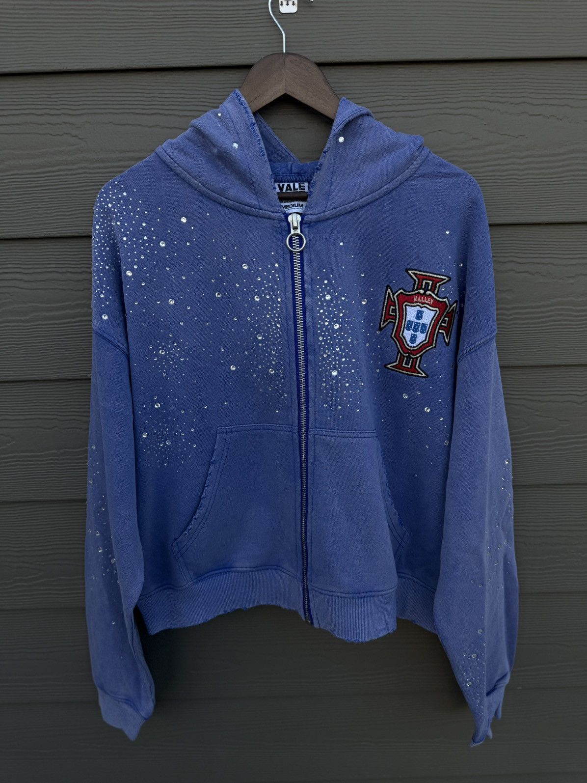 Valley Hoodie Stone Zip Up Blue Crystals Size XL (NEW)
