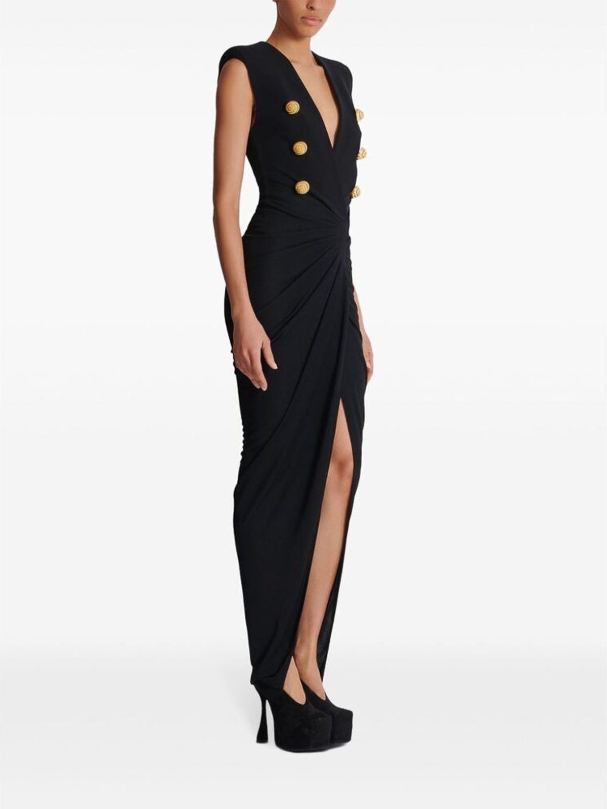 Balmain o1s1wg111025 Tailored Crepe Long Dress in Black Size XS / US 0-2 / IT 36-38 - 5 Thumbnail