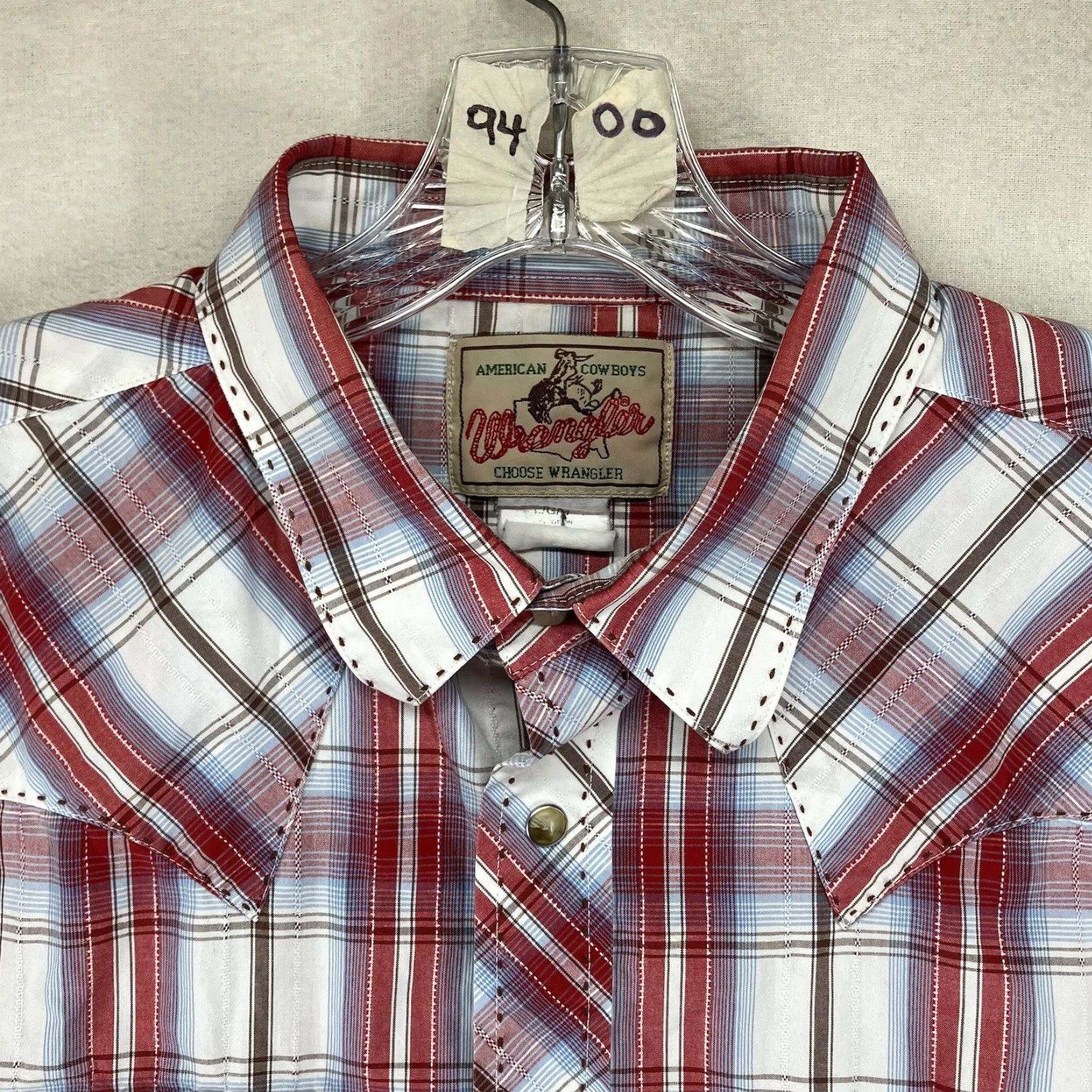 Wrangler VINTAGE Wrangler Shirt Mens Large Red Plaid Pearl Snap Cowboy USA Western Rodeo Shirt (Button-Up, Cowboy, Retro) Mens Size US L / EU 52-54 / 3 - 4 Thumbnail
