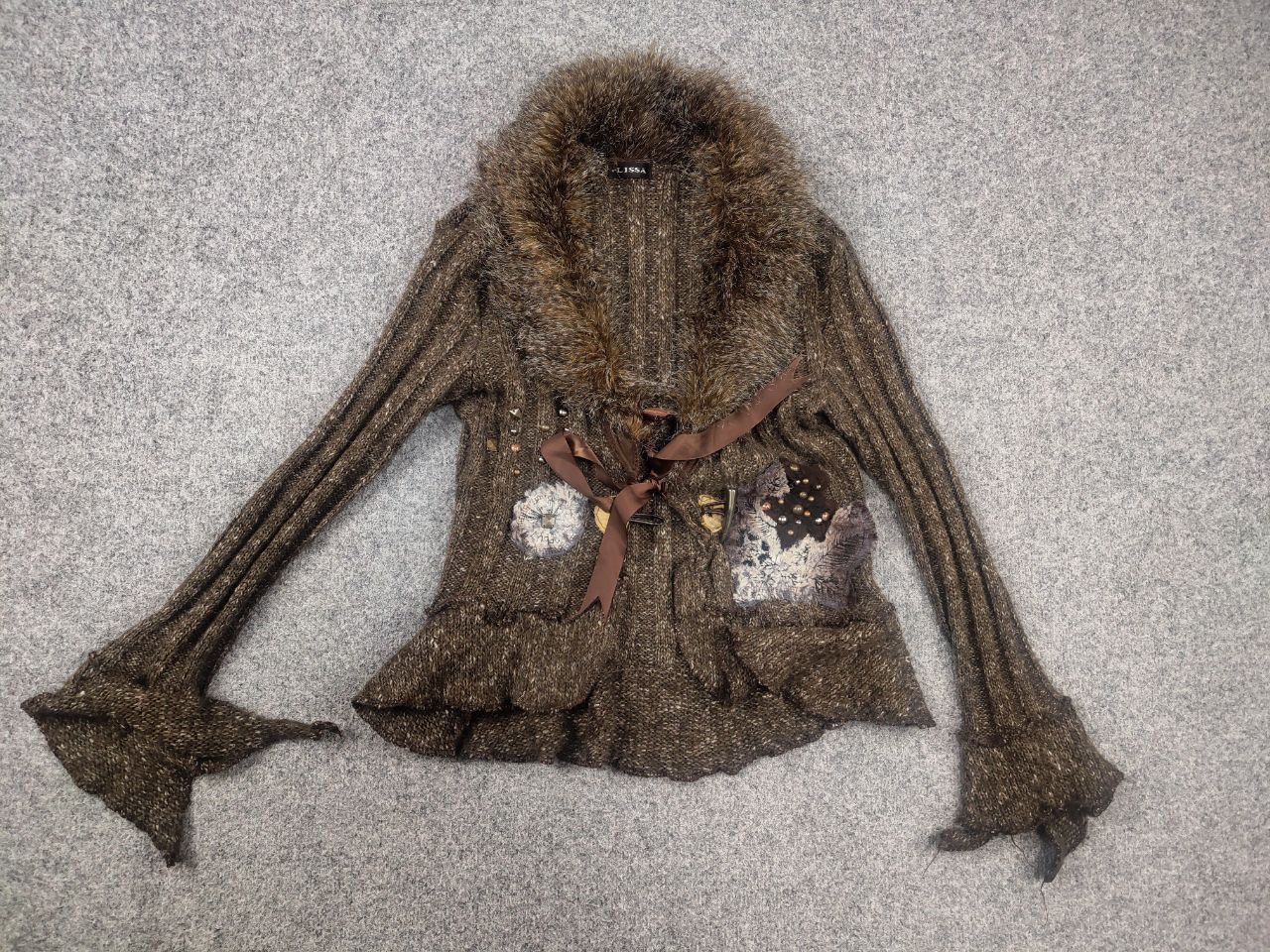 If Six Was Nine Zone Bleue vintage Y2K Brown Knit Sweater ruffle sleeves LGB Size M / US 6-8 / IT 42-44 - 8 Thumbnail