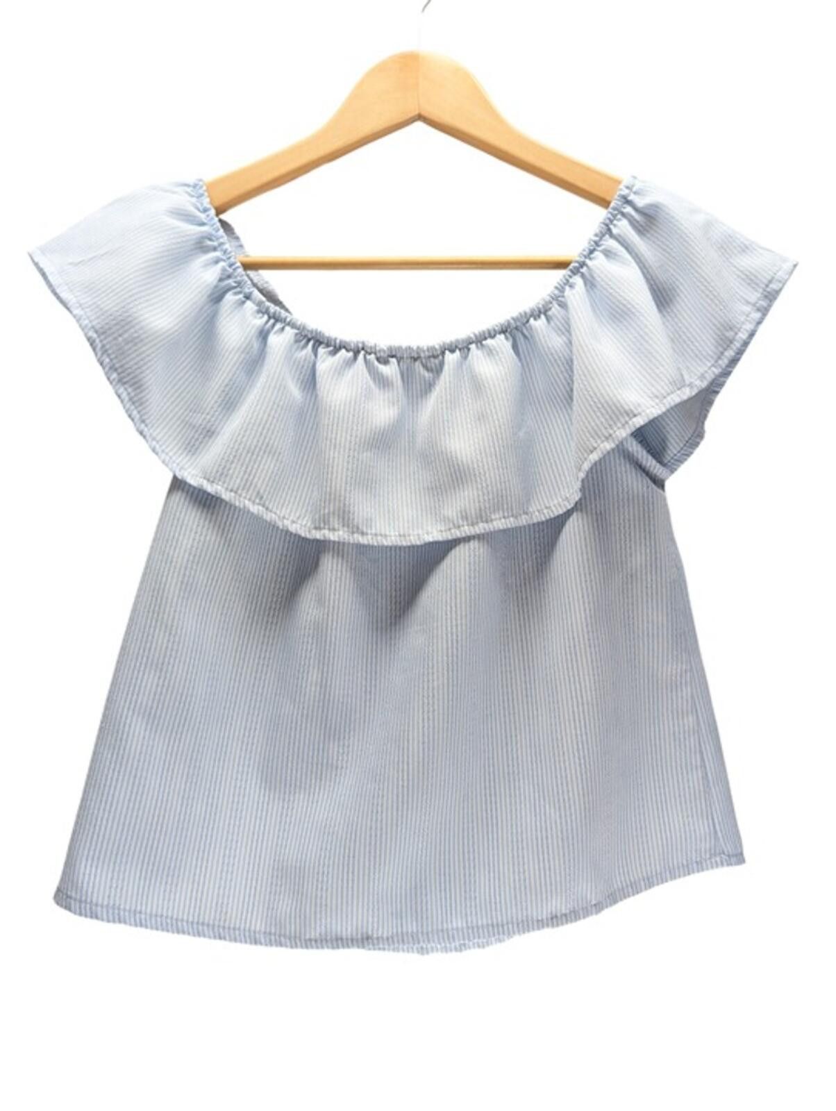 Belief NYC Belife Off Shoulder Top Kids (16) Ruffle Neck Blue Stripe Size XL / US 12-14 / IT 48-50 - 1 Thumbnail