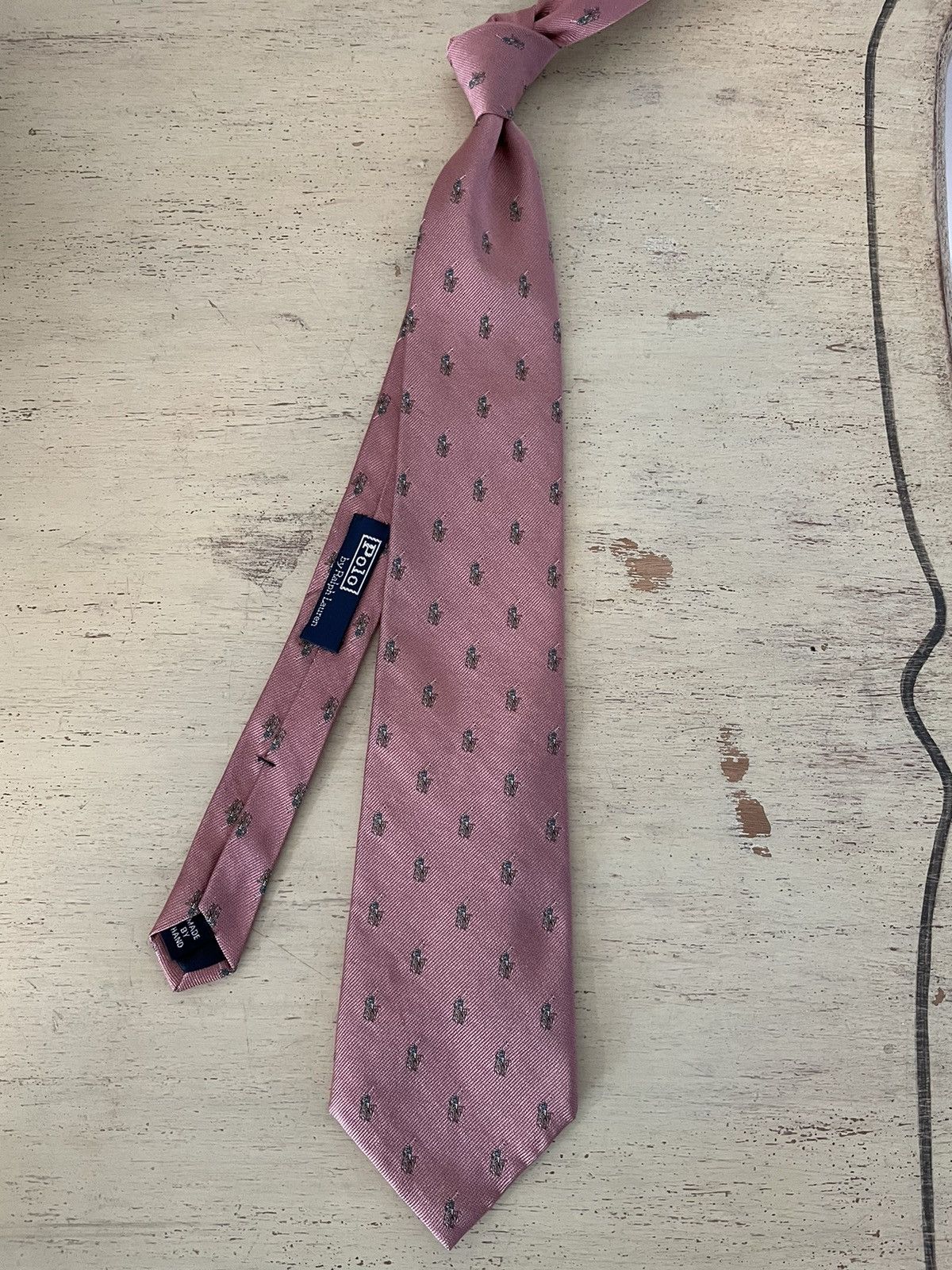 Polo Ralph Lauren × Vintage Spaced Multiple Polo Players Jacquard Silk Tie Size ONE SIZE - 3 Thumbnail