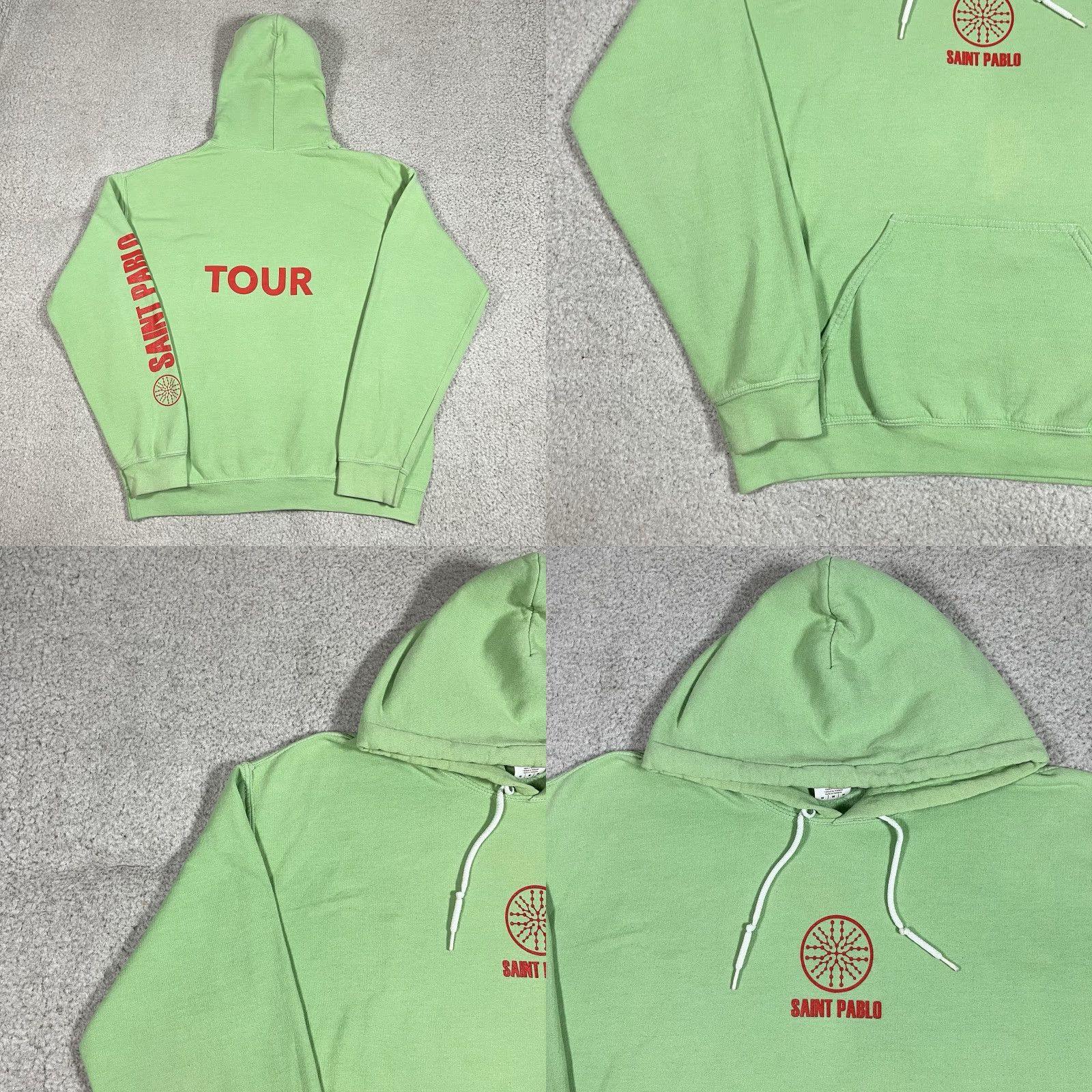 Gildan Saint Pablo Hoodie Mens M Green Sweatshirt Concert 2016 Tour Merch Kanye West Shirt Hooded Pockets Logo Graphic Print Size US M / EU 48-50 / 2 - 8 Thumbnail