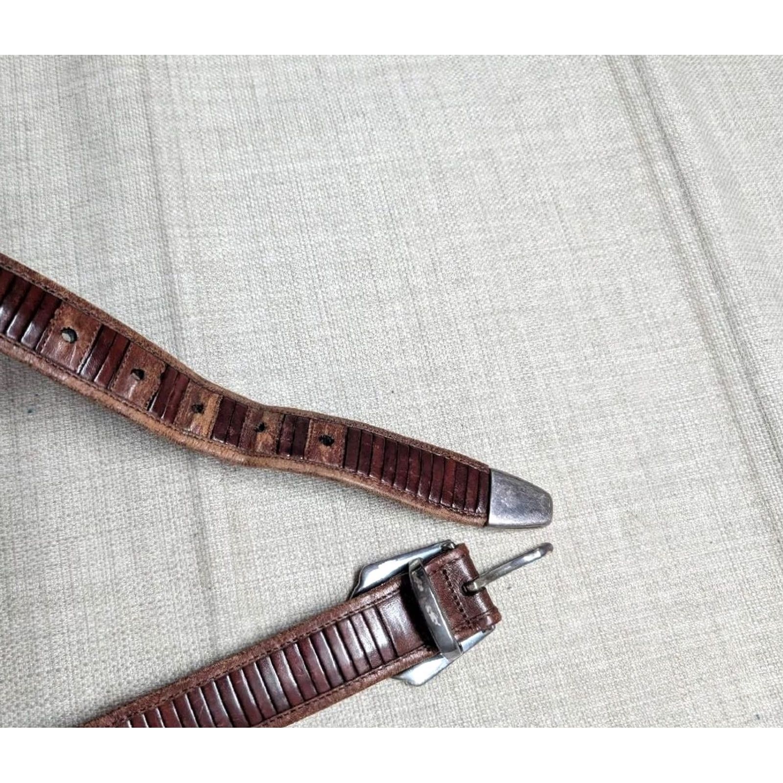 Mezlan MEZLAN dress Belt Size 40 brown leather SPAIN made RIBBED Size 40 - 3 Thumbnail