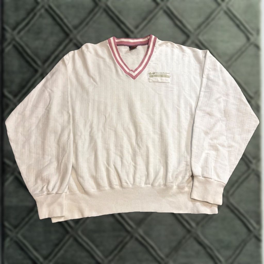 Vintage VTG 90s Cross Creek V-Neck Sweater White Pink Women Large USA Pullover Size L / US 10 / IT 46 - 1 Thumbnail