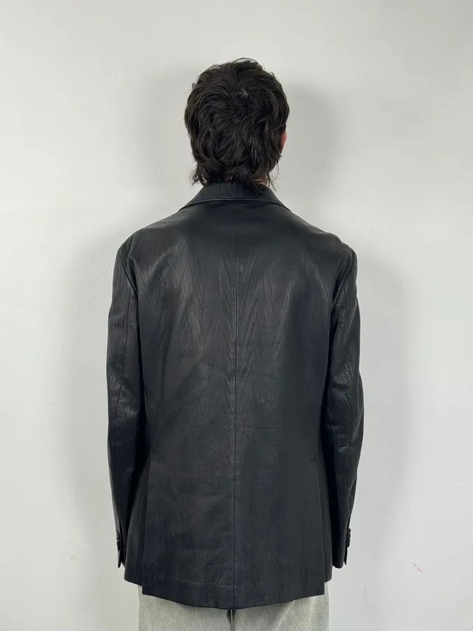 Armani Collezioni 2010s Armani Leaves Embossed Black Leather Blazer Jacket Size 44R - 3 Thumbnail