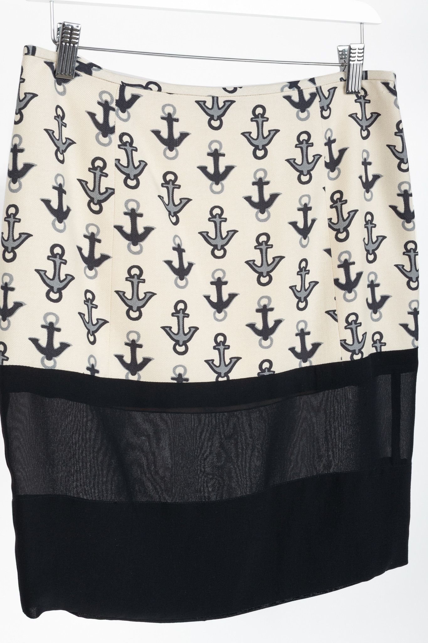 Balenciaga Balenciaga Cream & Black Anchor-Print Silk Mini Skirt Size 29" - 3 Thumbnail