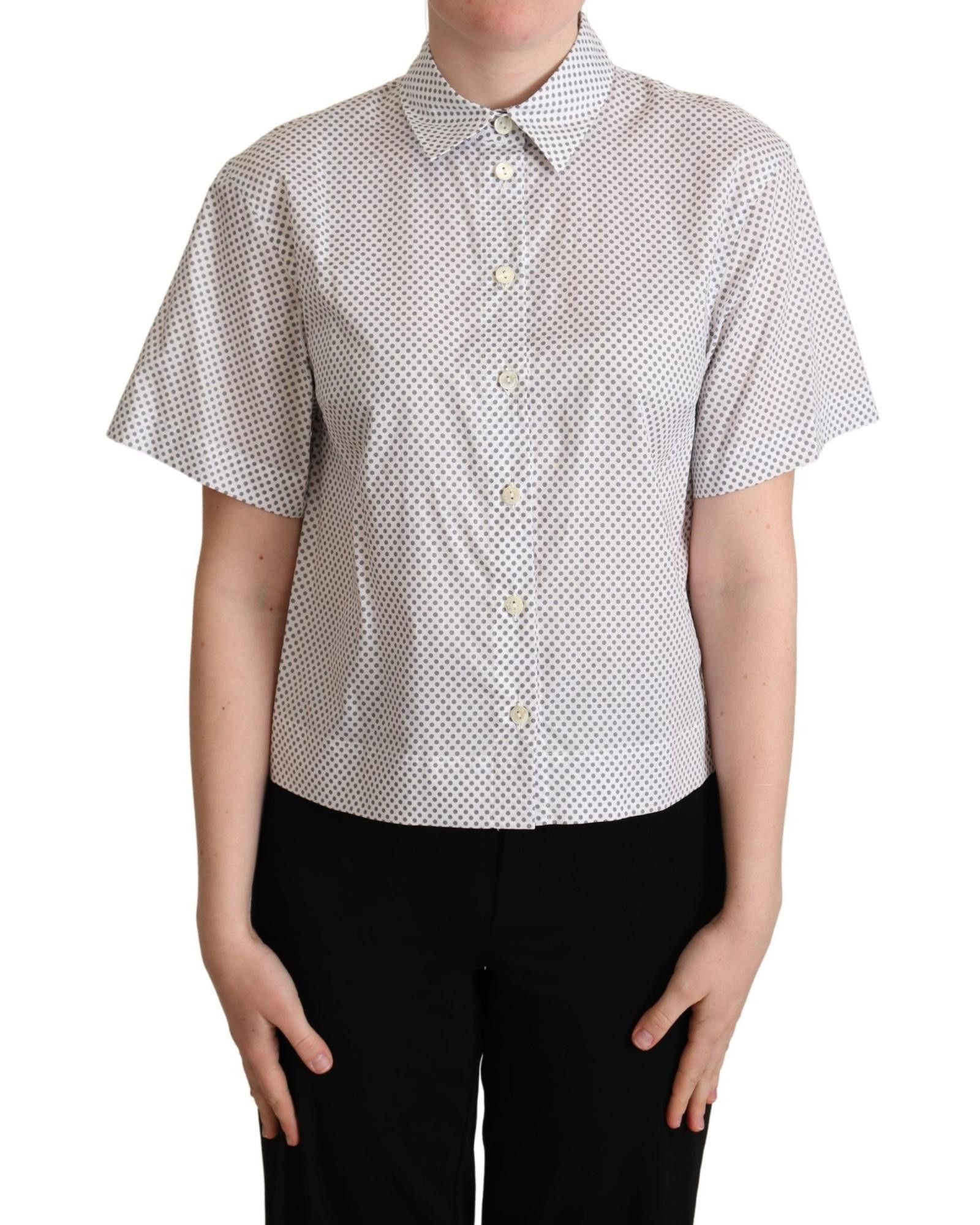 image of Dolce Gabbana Polka Dots Collared Button Shirt in White, Women's (Size Small)