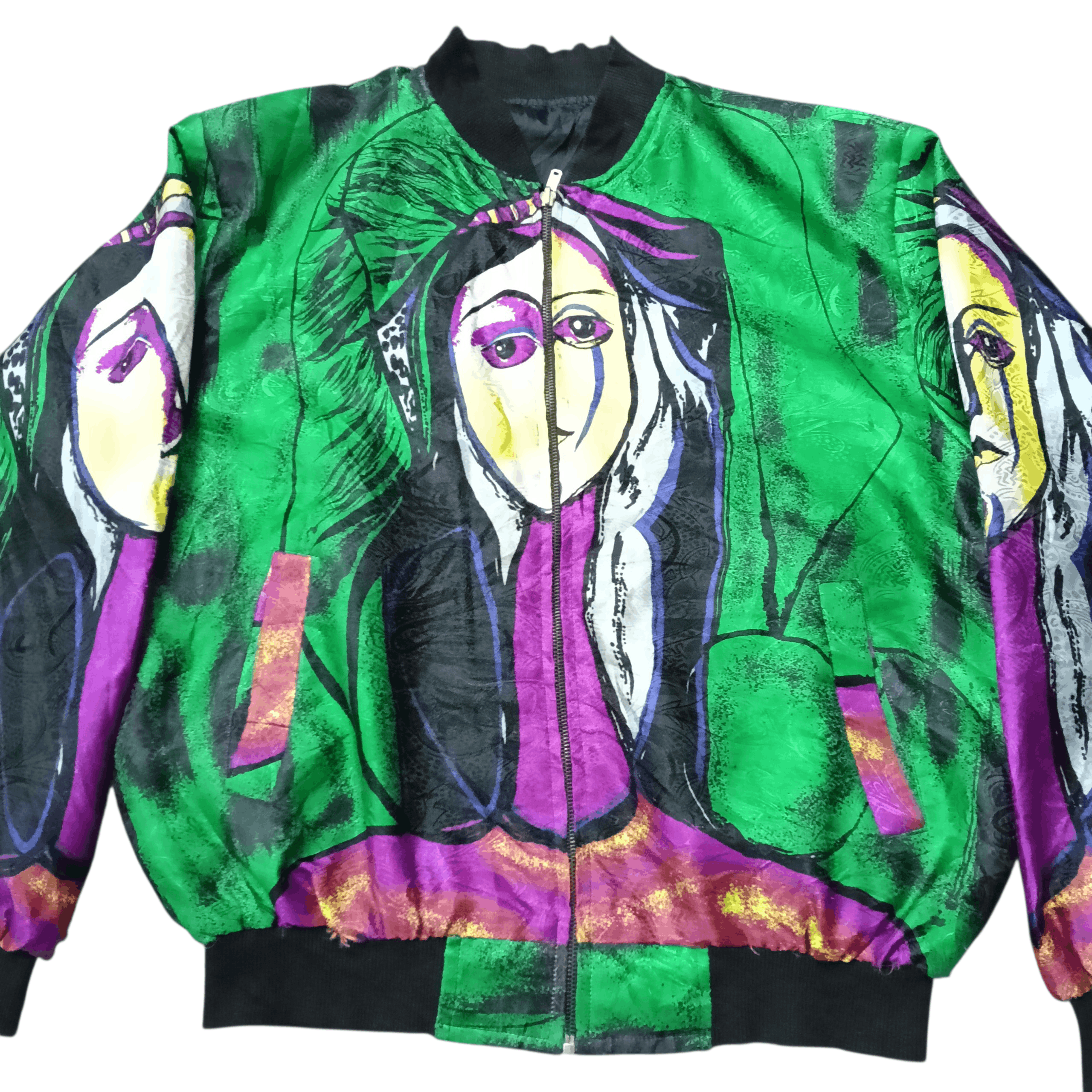 Vintage Vintage 90s Picasso Art Polyester Satin Bomber Jacket. Size US L / EU 52-54 / 3 - 6 Thumbnail