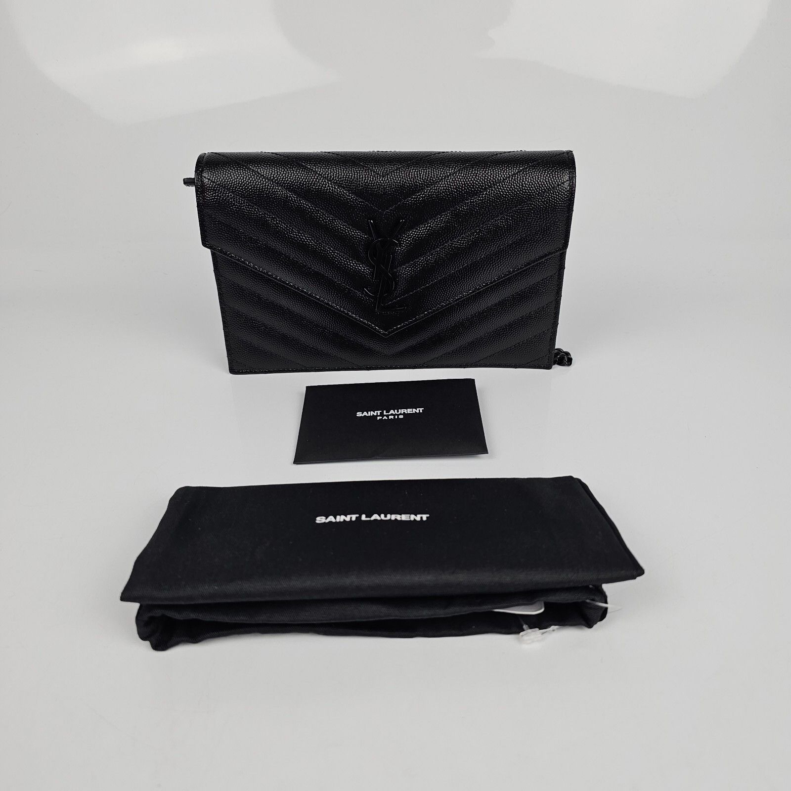 Saint Laurent Paris SAINT LAURENT Cassandre Envelope Black Grained Leather Chain Size ONE SIZE - 3 Thumbnail