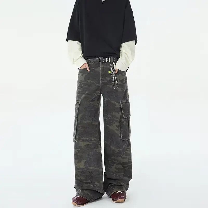 Retro loose wide leg straight leg casual jeans