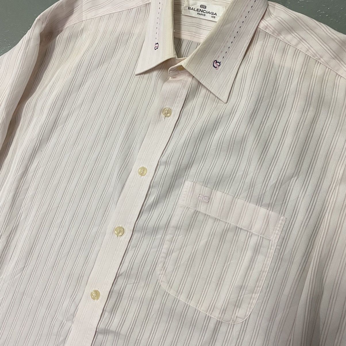 Balenciaga × Vintage Vintage Balenciaga Stripe Shirt Light Pink Tee Size US XL / EU 56 / 4 - 4 Thumbnail