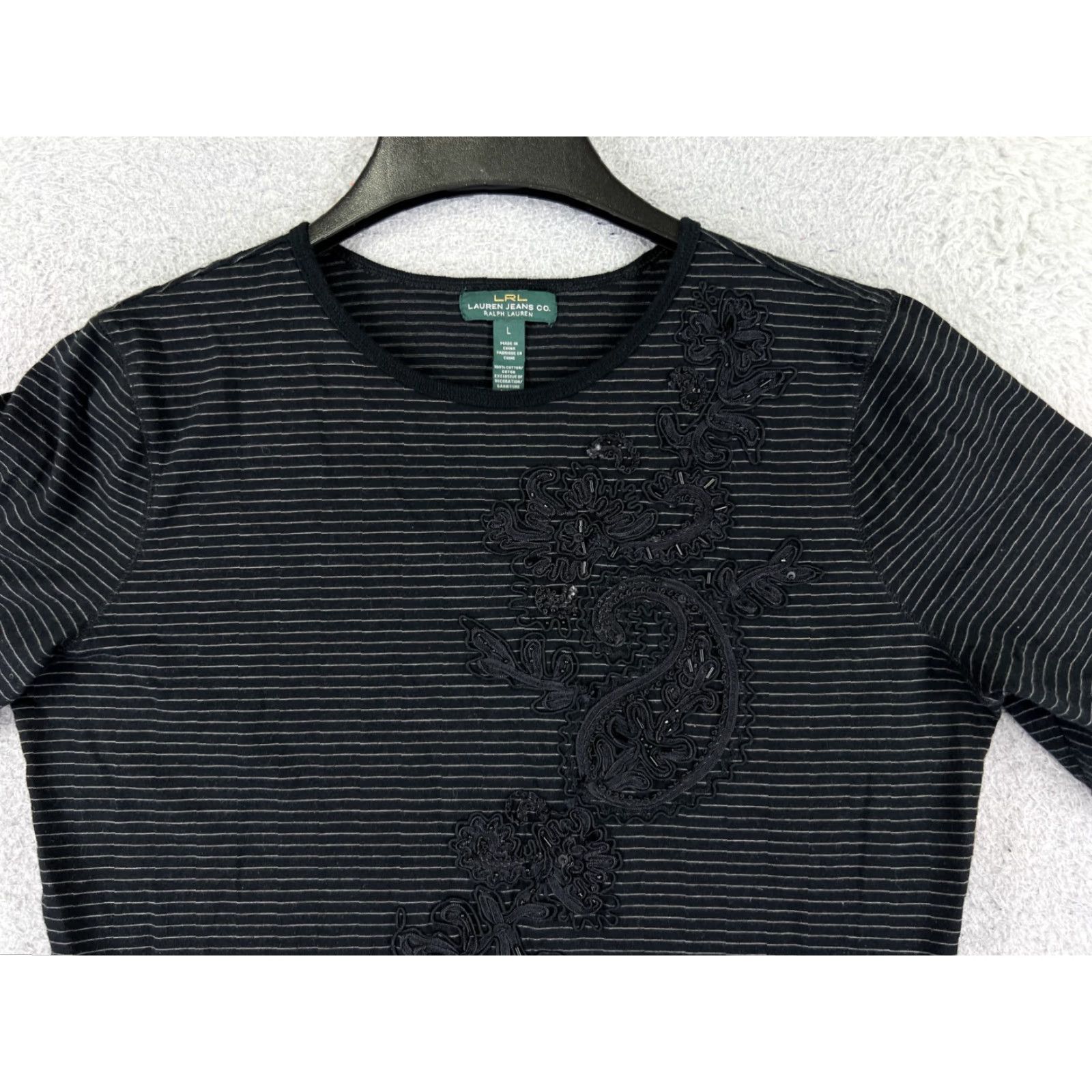 Ralph Lauren VINTAGE Lauren Ralph Lauren Shirt Womens Large Black Stripe Embroidered Paisley Cotton Size L / US 10 / IT 46 - 4 Thumbnail