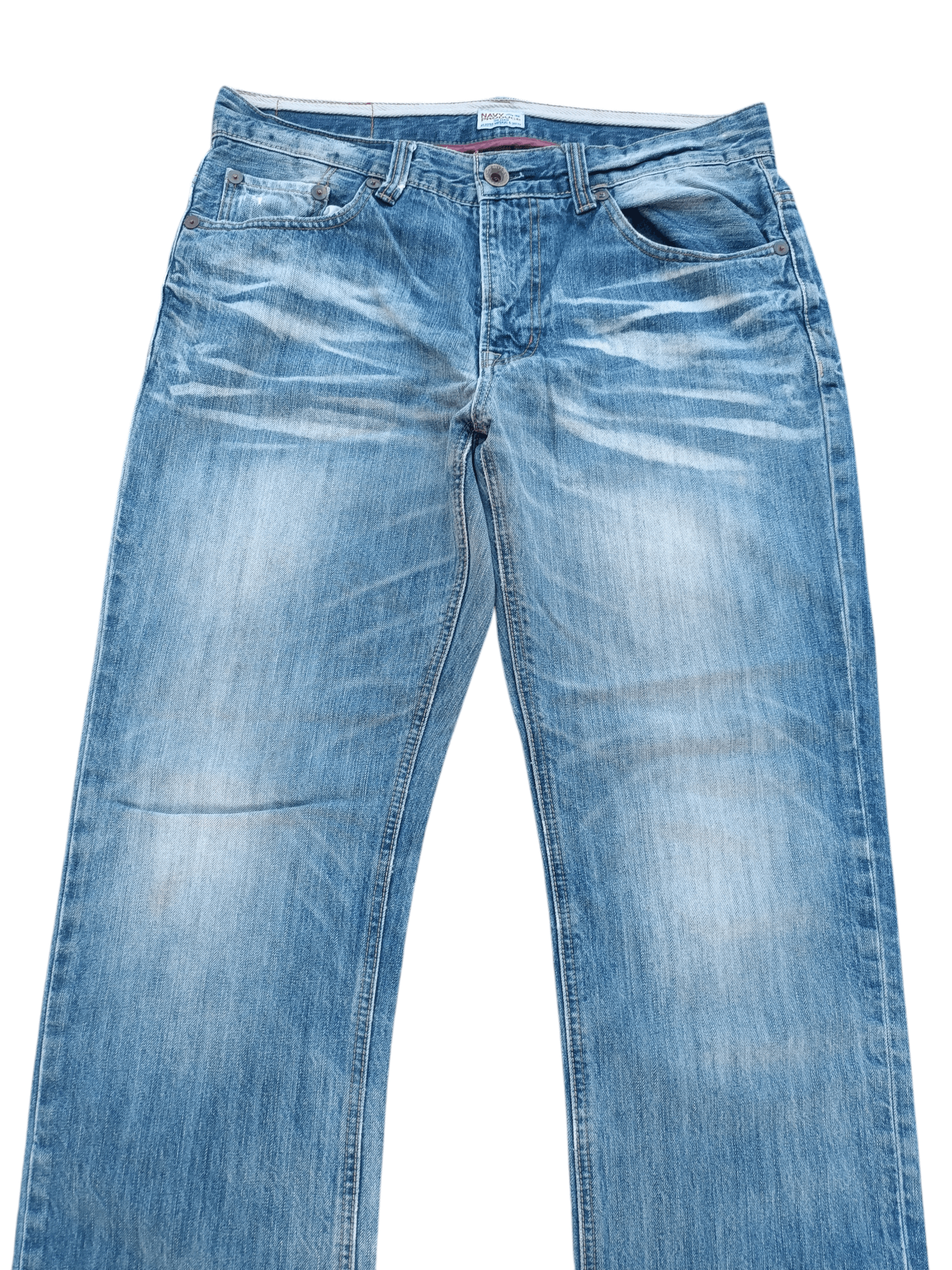 Japanese Brand Navy Produce Distressed Whiskers Faded Denim E206 Size US 34 / EU 50 - 2 Thumbnail