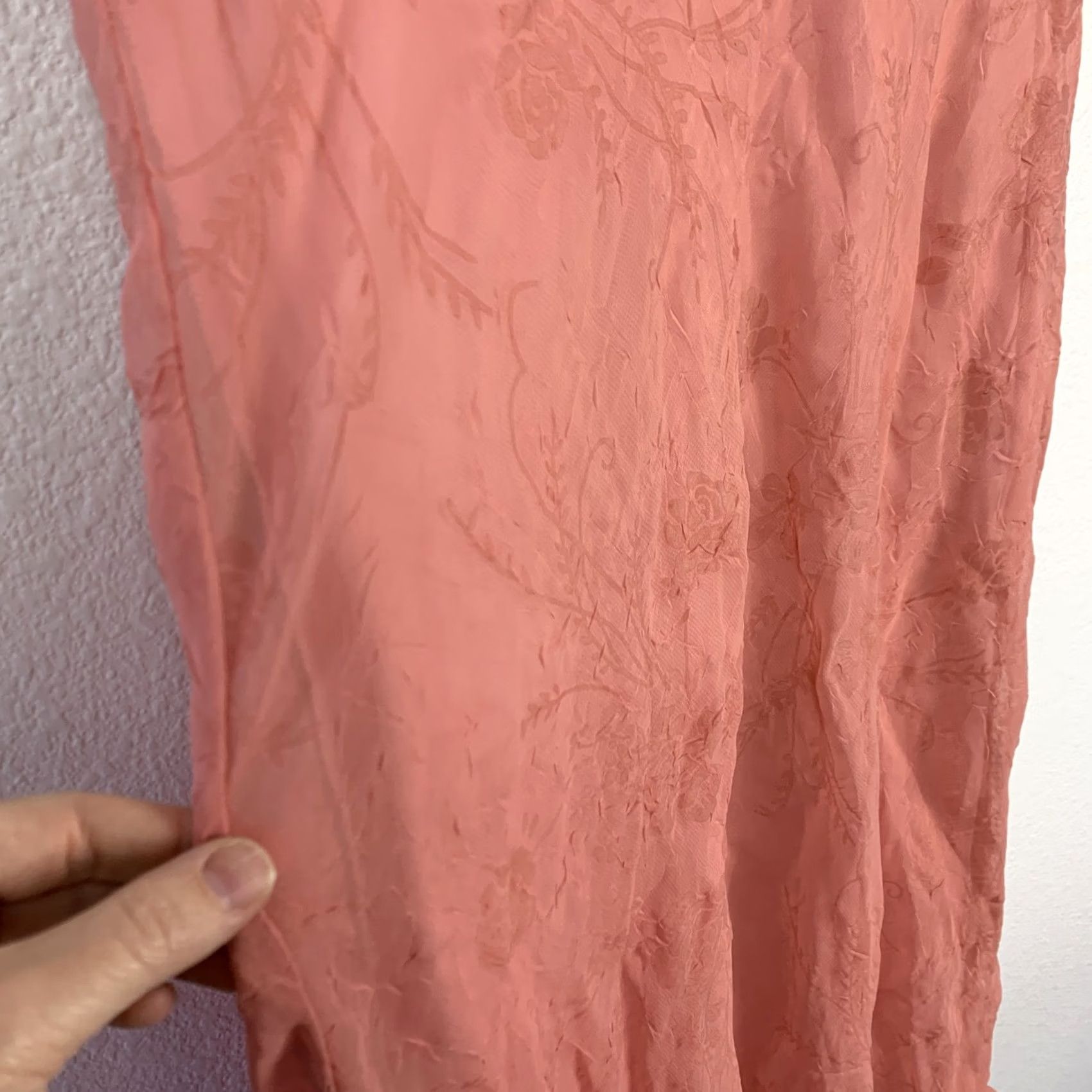 Pinko VINTAGE CDC petites Pink Crinkle Floral Ruffle Sheer Dress Midi 14 Dainty Coquette Size XL / US 12-14 / IT 48-50 - 3 Thumbnail