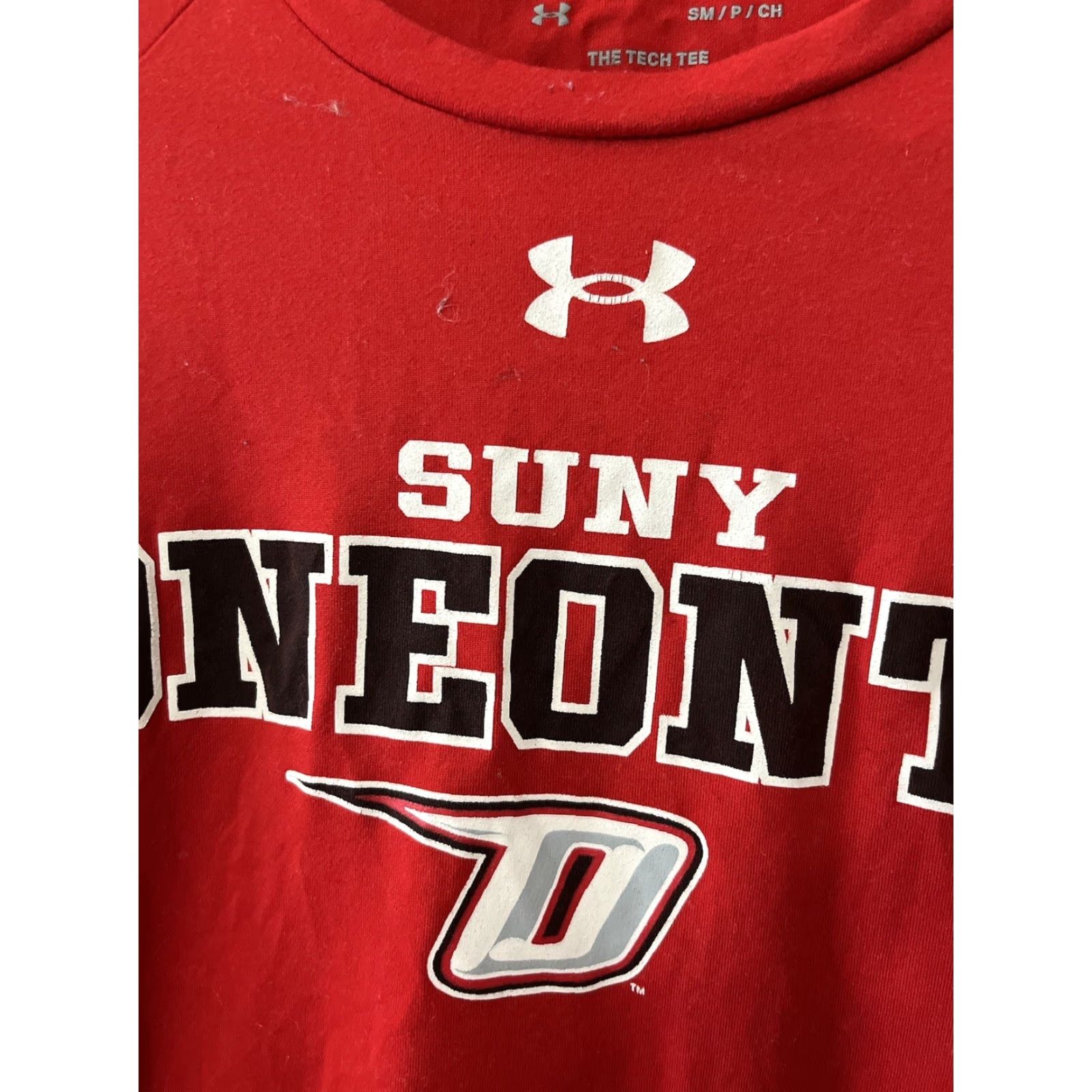 Under Armour Under Armour The Tech Tee Mens Small Red Short Sleeve Crewneck T-Shirt Suny Oneonta Size US 29 - 2 Thumbnail