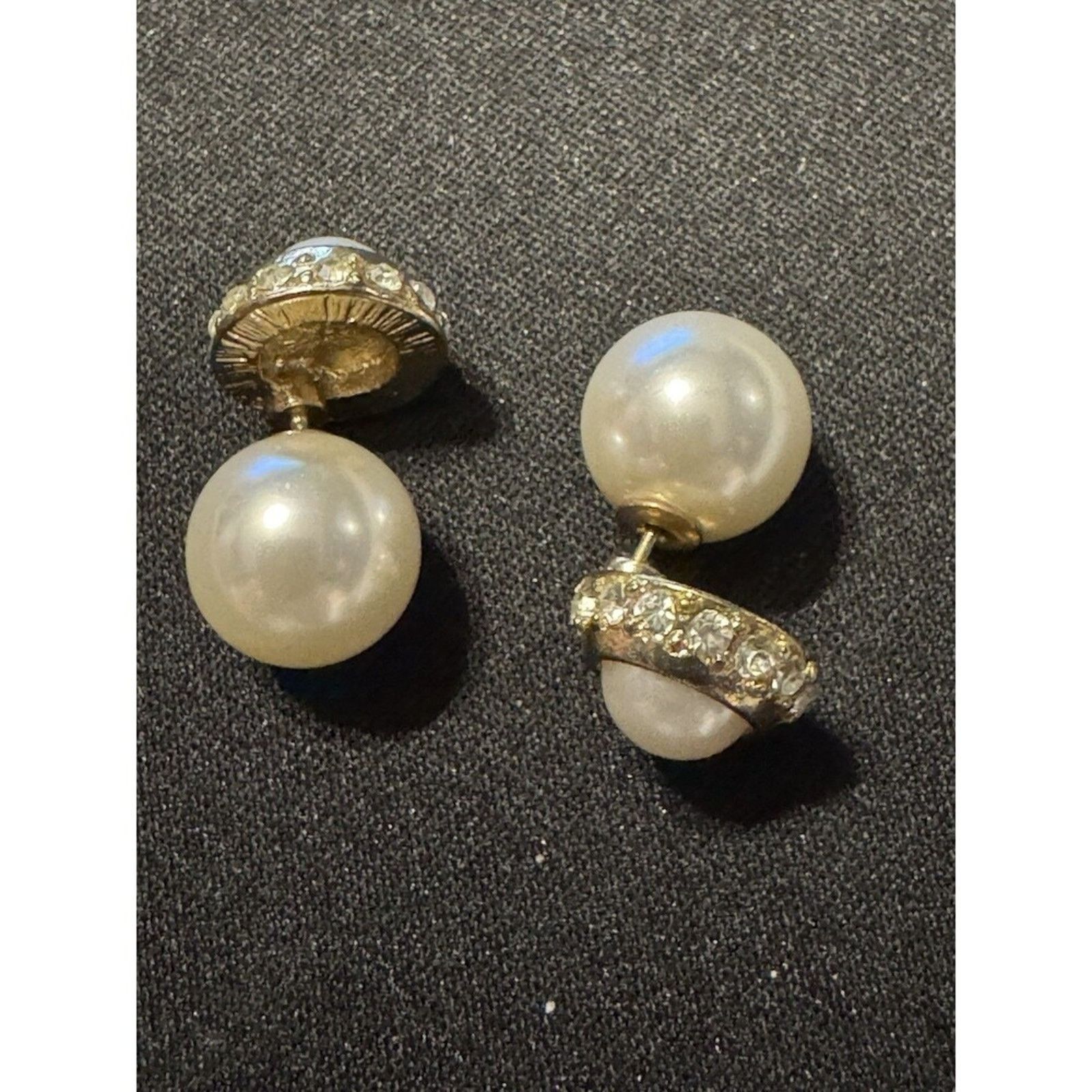 Other Costume Faux Pearl Double Sided Rhinestone Earrings Size ONE SIZE - 2 Thumbnail