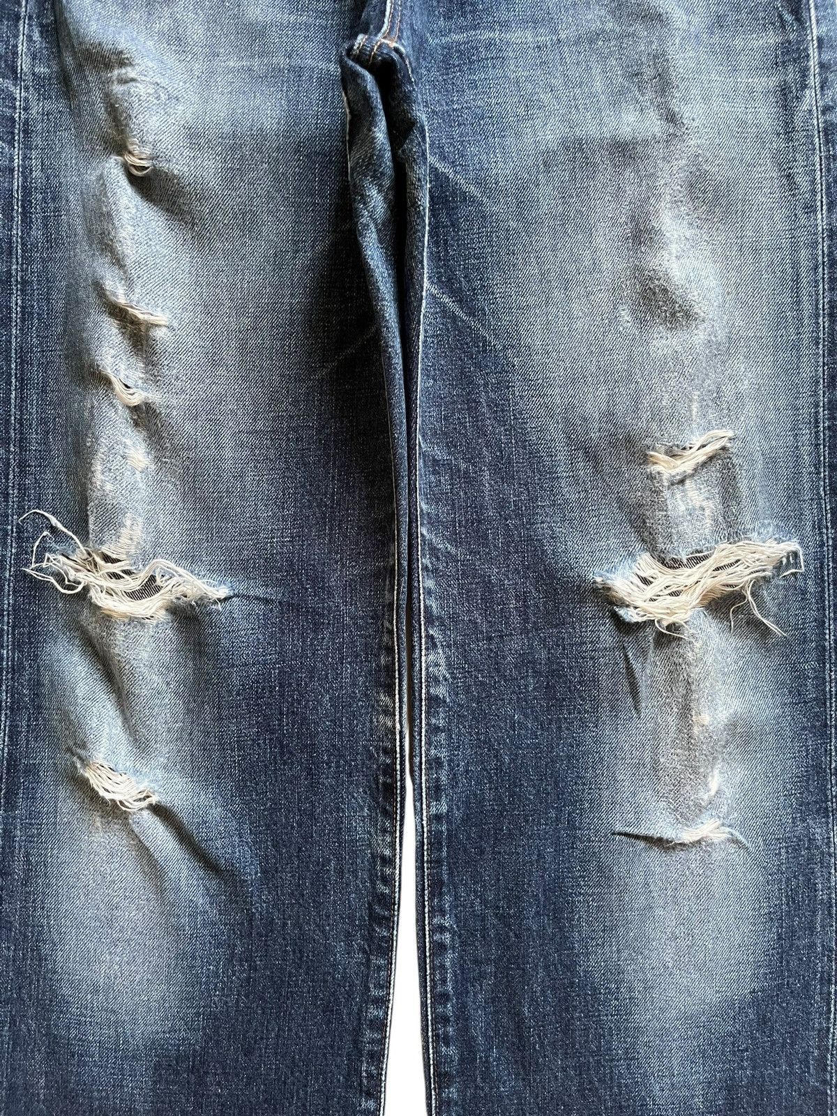 Vintage × Wrangler Wrangler Blue Bell Selvedge Blue Wash Distressed Baggy Jeans Size US 28 / EU 44 - 6 Thumbnail