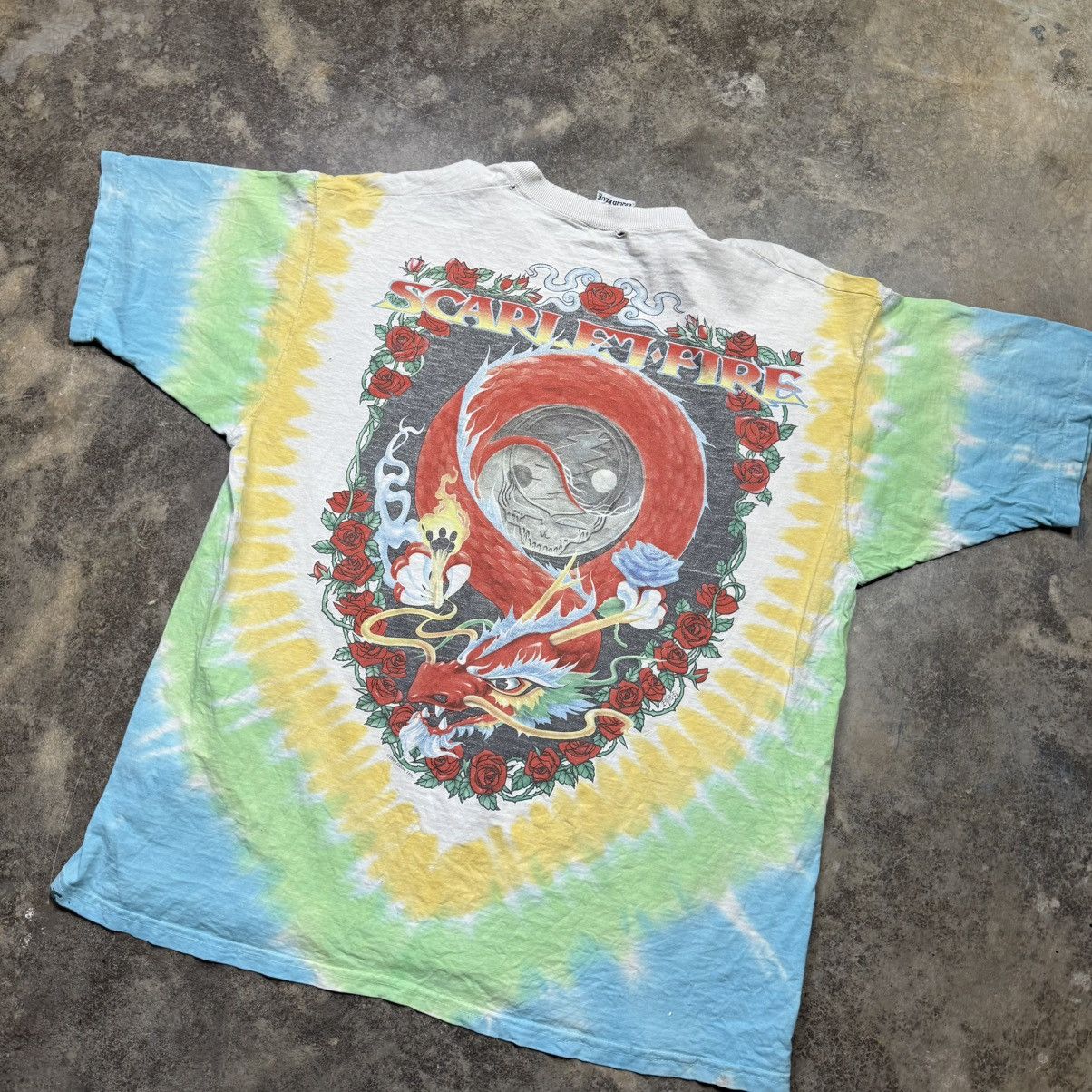 vintage grateful dead tye dye ying yang dragon band tshirt