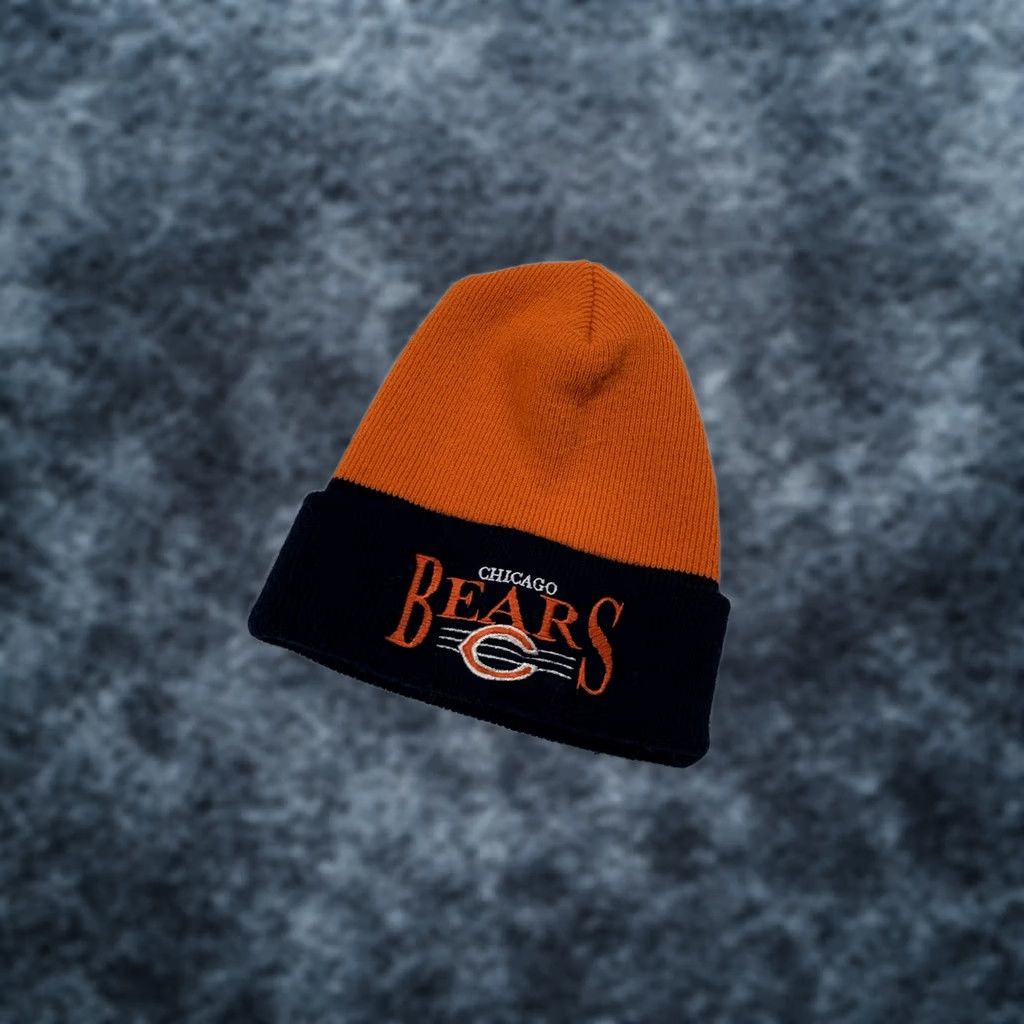 NFL VINTAGE Chicago Bears NFL Pro Line Football Knit Beanie Hat Cap Made In The USA NFL Beanie Ladies Mens Unisex Orange 80s 90s Football Warm Lined Cap Size ONE SIZE - 1 Thumbnail
