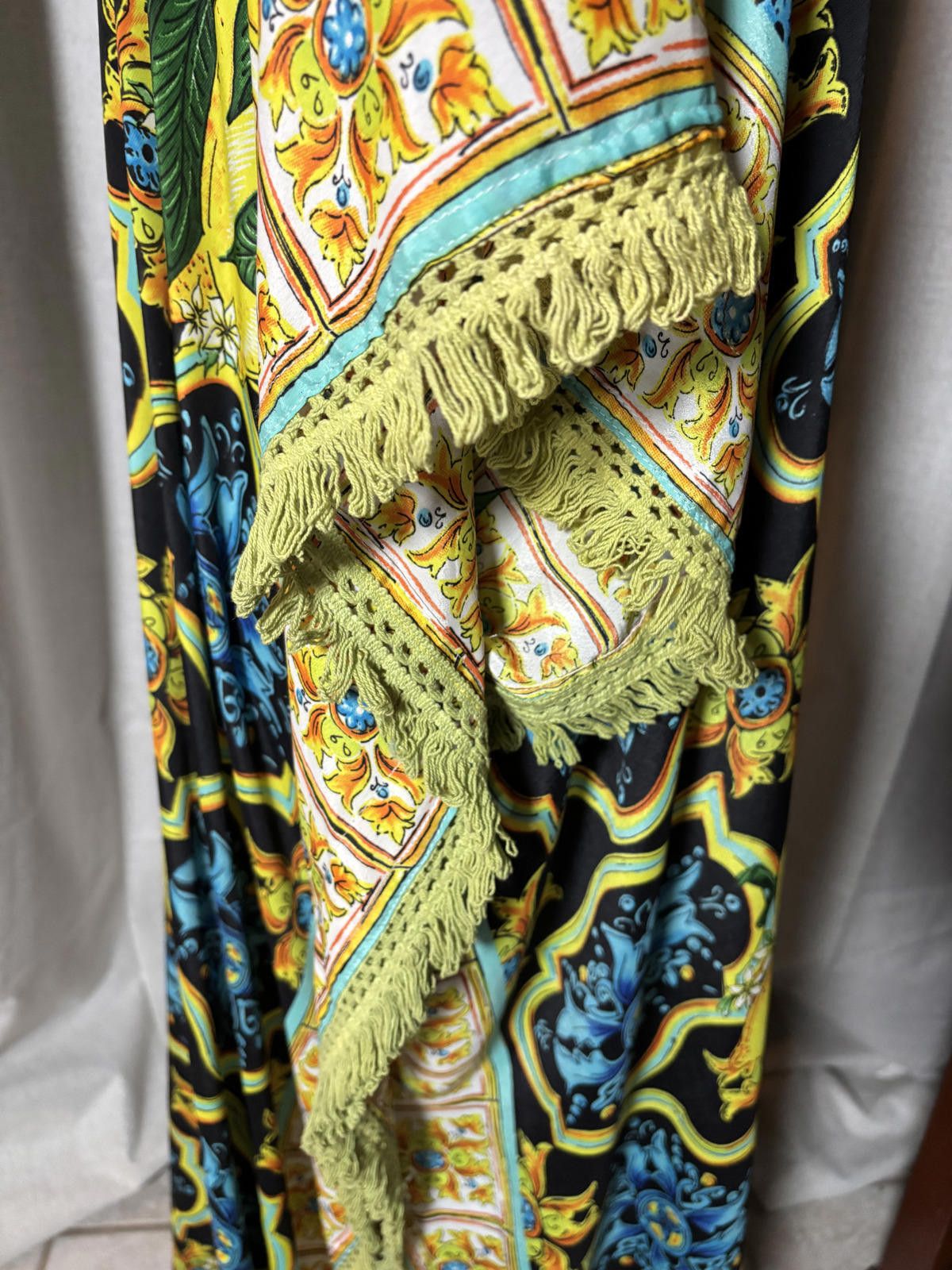 Other Bohemian Style Long Floral Print Kaftan Dress with Fringe Size ONE SIZE - 4 Thumbnail