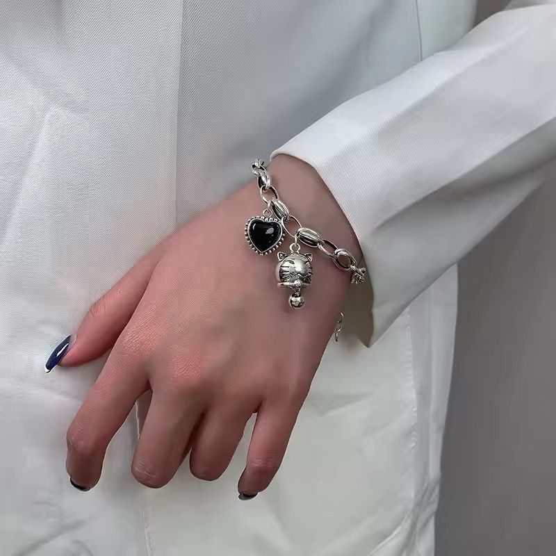 Other Sweet Cat Animal Bell Black Love Heart Bracelet Size ONE SIZE - 3 Thumbnail
