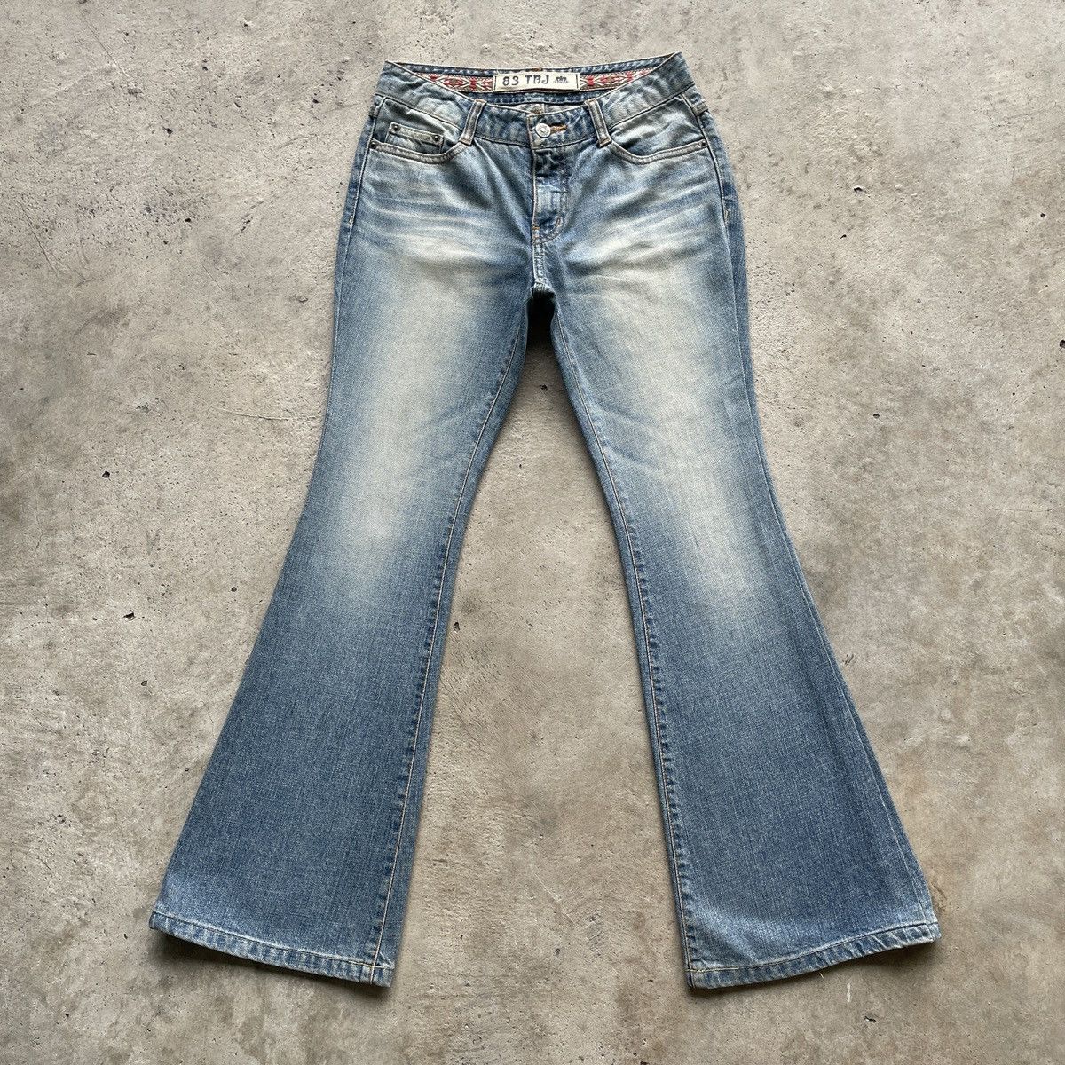 image of Vintage Japanese Tbj Faded Flare Jeans Bootcut Denim Pants in Faded Blue, Men's (Size 27)
