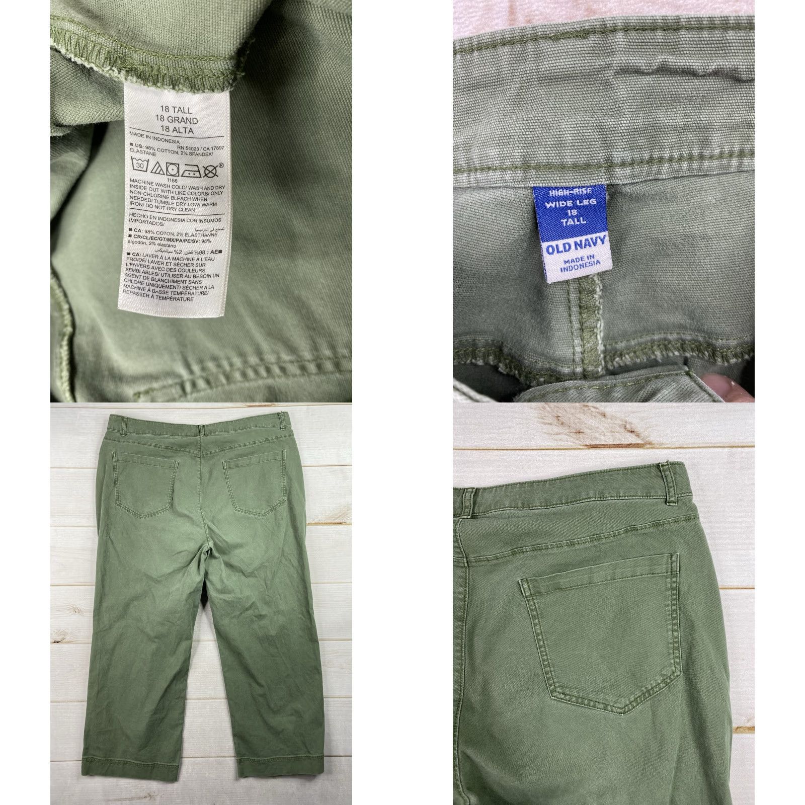 Old Navy Old Navy Wide-Leg Pants Womens 18 Tall Army Green Stretch High Rise Baggy Sh Regular Size 40" / US 18 - 8 Thumbnail
