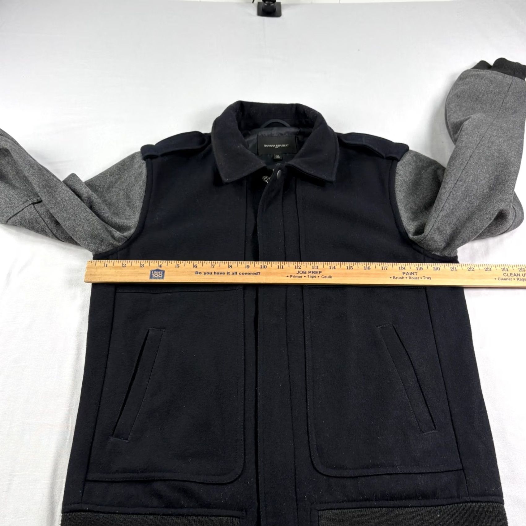 Banana Republic Banana Republic Mens Jacket Wool Bomber Black Gray Mid-Length Zip Pockets Regular Size M Size US M / EU 48-50 / 2 - 5 Thumbnail