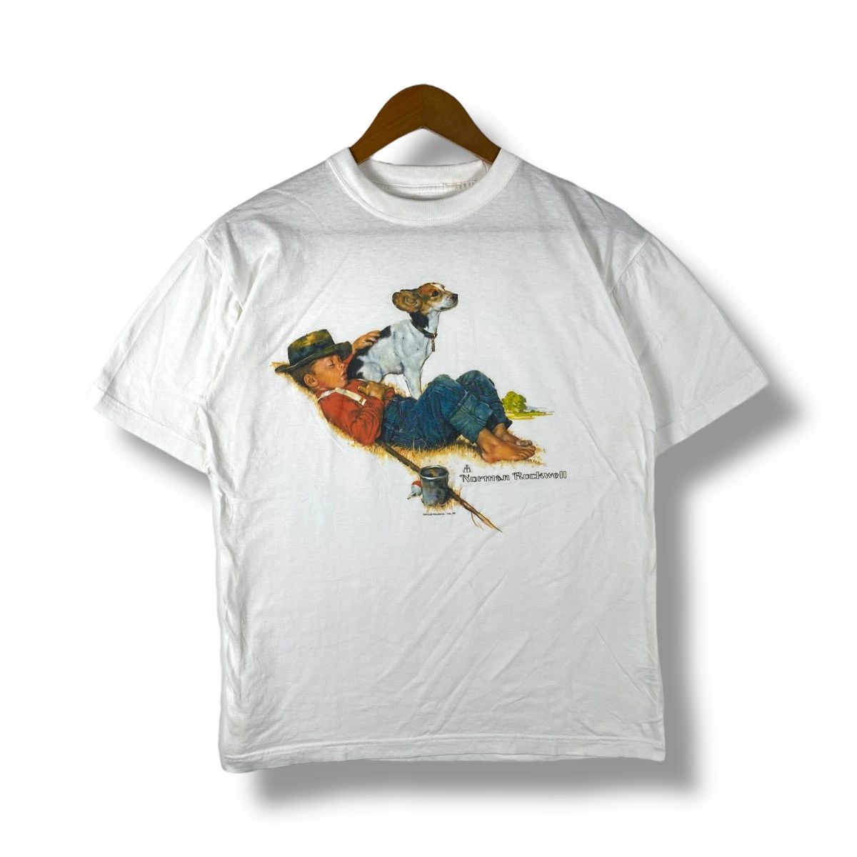 Vintage Vintage 90's NORMAN ROCKWELL A Boy And His Dog Painting Tee Size US L / EU 52-54 / 3 - 1 Thumbnail