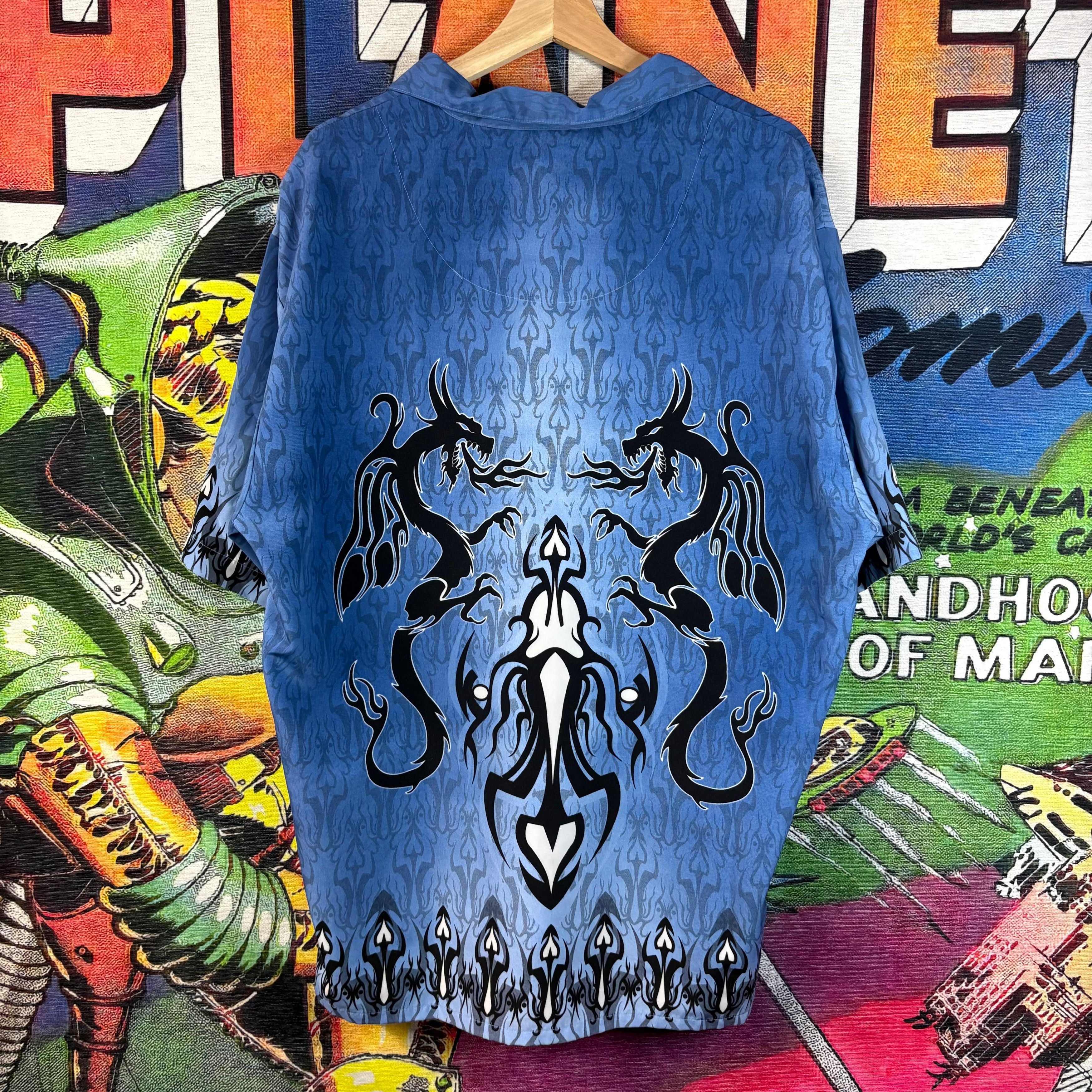 Other Y2K No Boundaries Blue Dragon Flames Rayon Button Up Size L Size US L / EU 52-54 / 3 - 3 Thumbnail