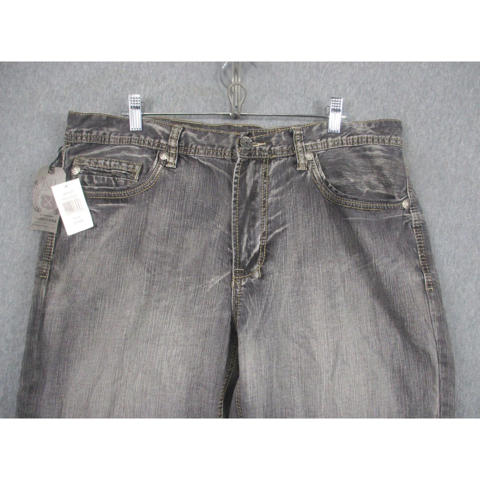 Denime Axel Jeans Mens 36x34 Gray Relaxed Straight Charcoal Wash Embroidered Denim Size US 36 / EU 52 - 2 Thumbnail