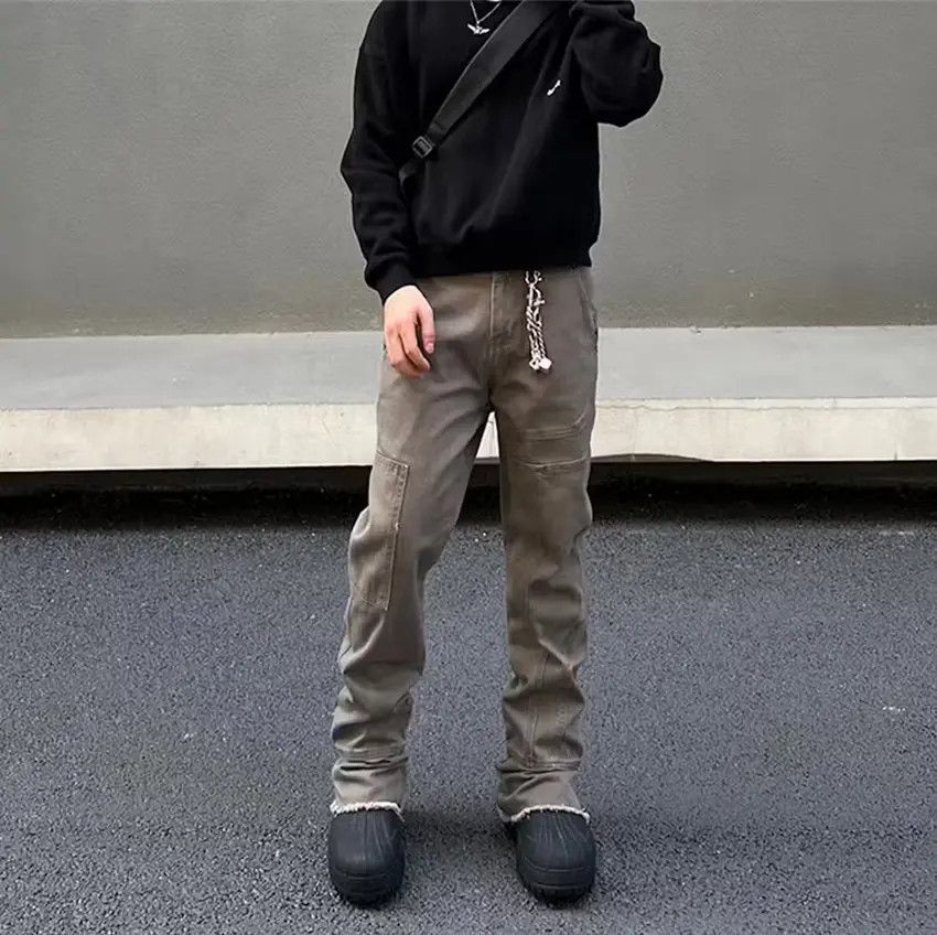 Designer × Japanese Brand Khaki Flared Jeans Y2K Patchwork Size US 32 / EU 48 - 6 Thumbnail
