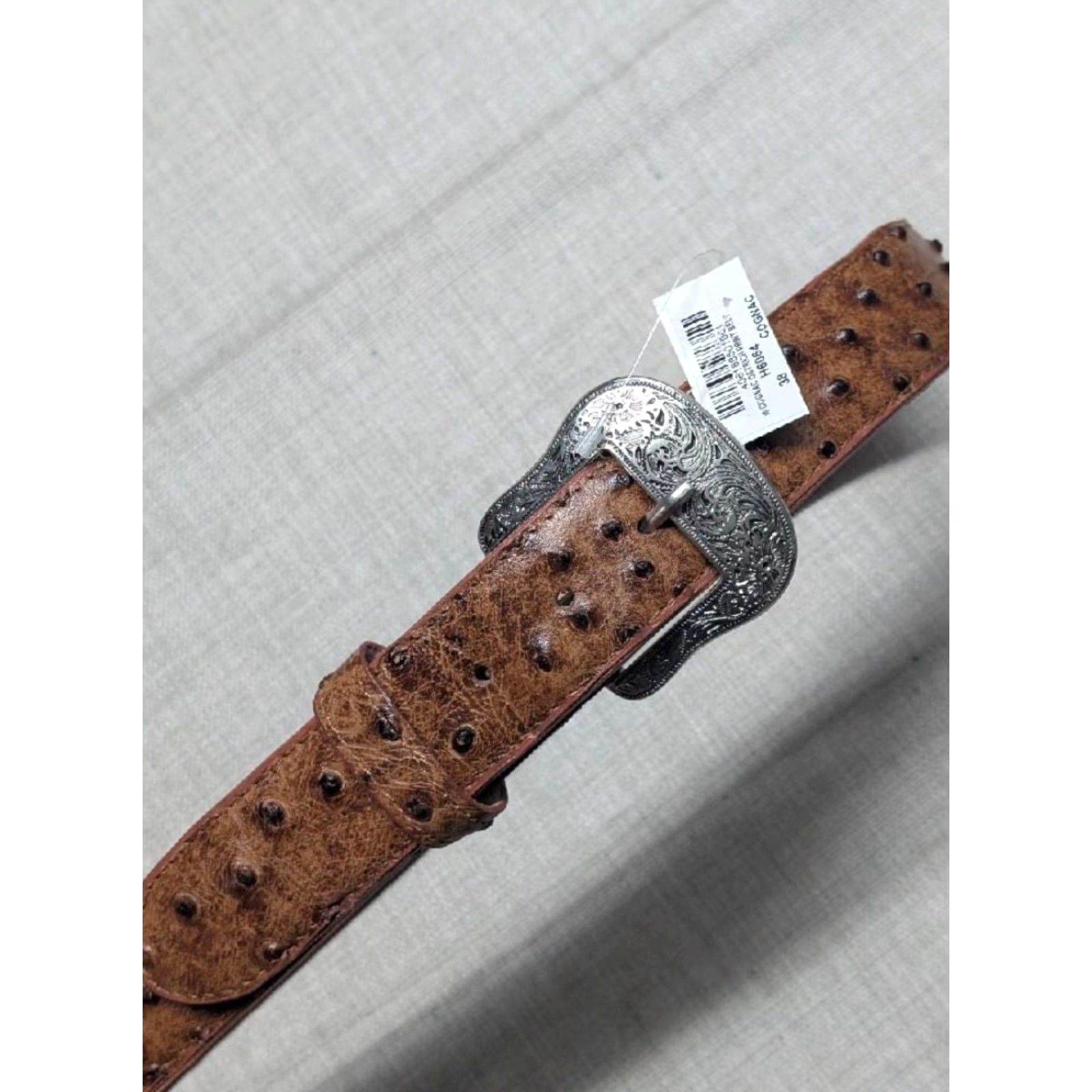 Vintage VINTAGE leather belt Ostrich print brown Western 40 belt Men Ostrich COWBOY rodeo leather lined Buckle removable buckle Size 40 - 6 Thumbnail
