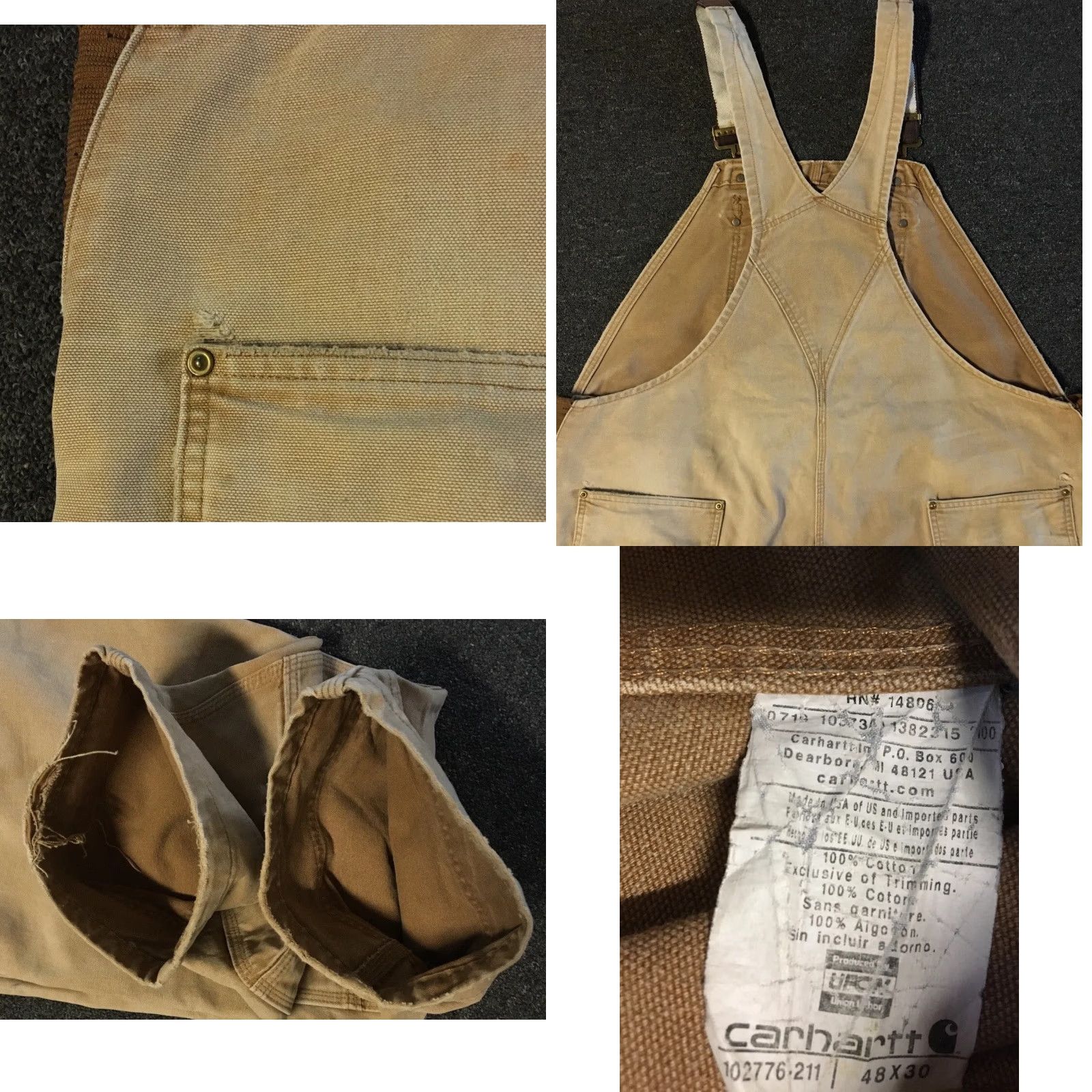 Carhartt VINTAGE Carhartt Overalls Jeans 48 Tan Distressed Faded Double Knee 27 Inseam Trucker Workwear 80s 90s Grunge Punk Rocker Mens Size US 32 / EU 48 - 9 Thumbnail