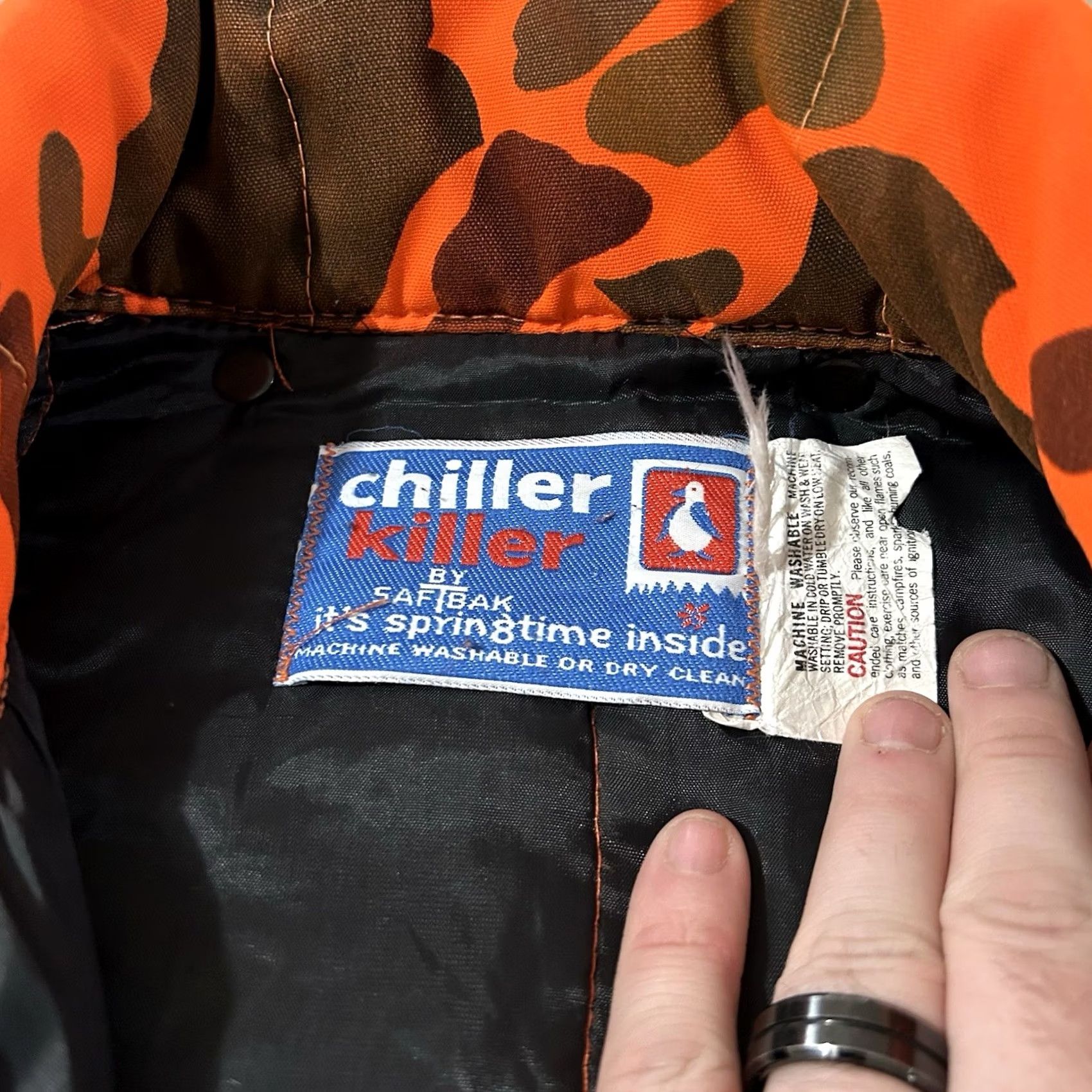 SafTbak VINTAGE Satbak Chiller Killer Orange Camouflage Puffer Jacket L Mens 80s Size US L / EU 52-54 / 3 - 5 Thumbnail