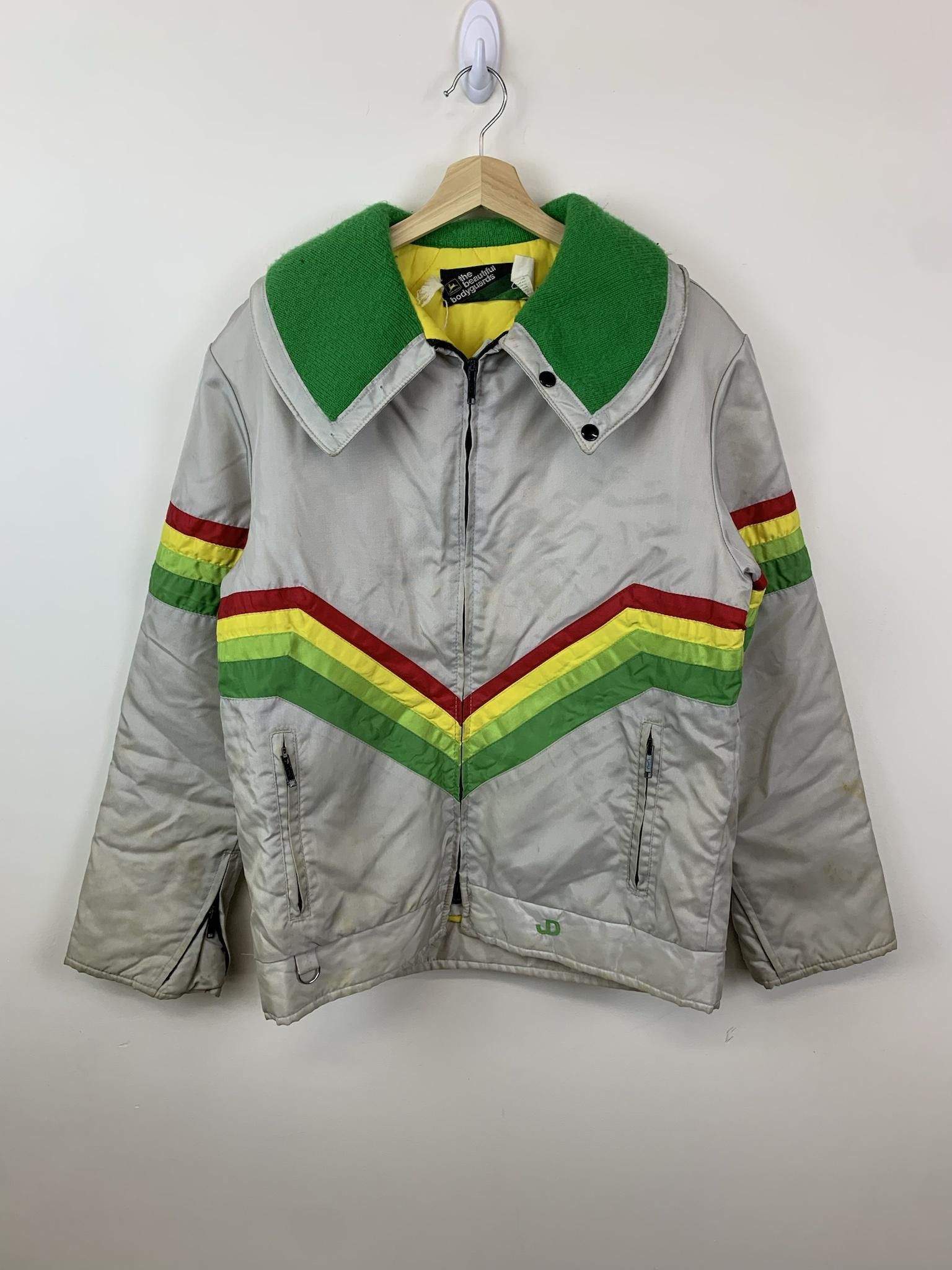 image of Vintage 1980S John Deere Color Stripe Insulated Jacket in Grey, Men's (Size Medium)