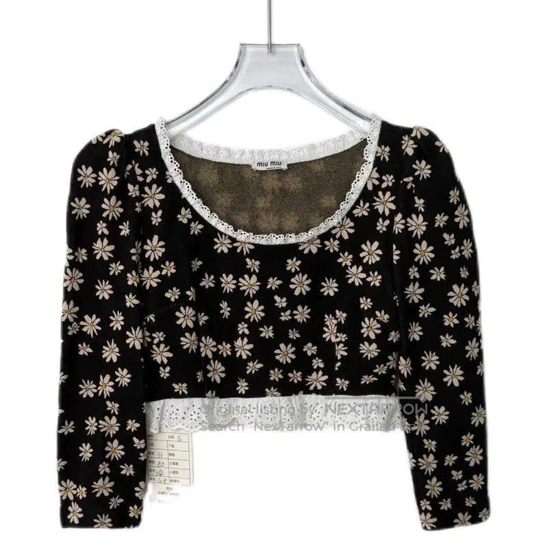 Miu Miu Miu Miu Black Floral Print Cropped Jacket . Size S / US 4 / IT 40 - 1 Thumbnail