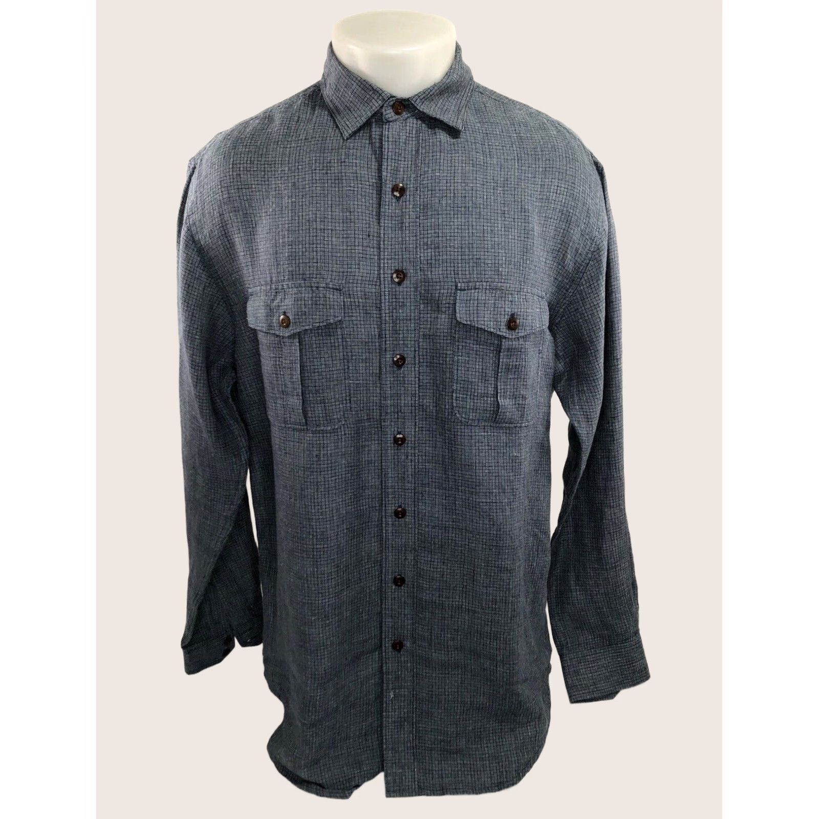 The Territory Ahead Territory Ahead Linen Mens MEDIUM TALL Shirt Long Sleeve Button-Up Blue/Grey/White C2 Menssigned Size US M / EU 48-50 / 2 - 1 Thumbnail