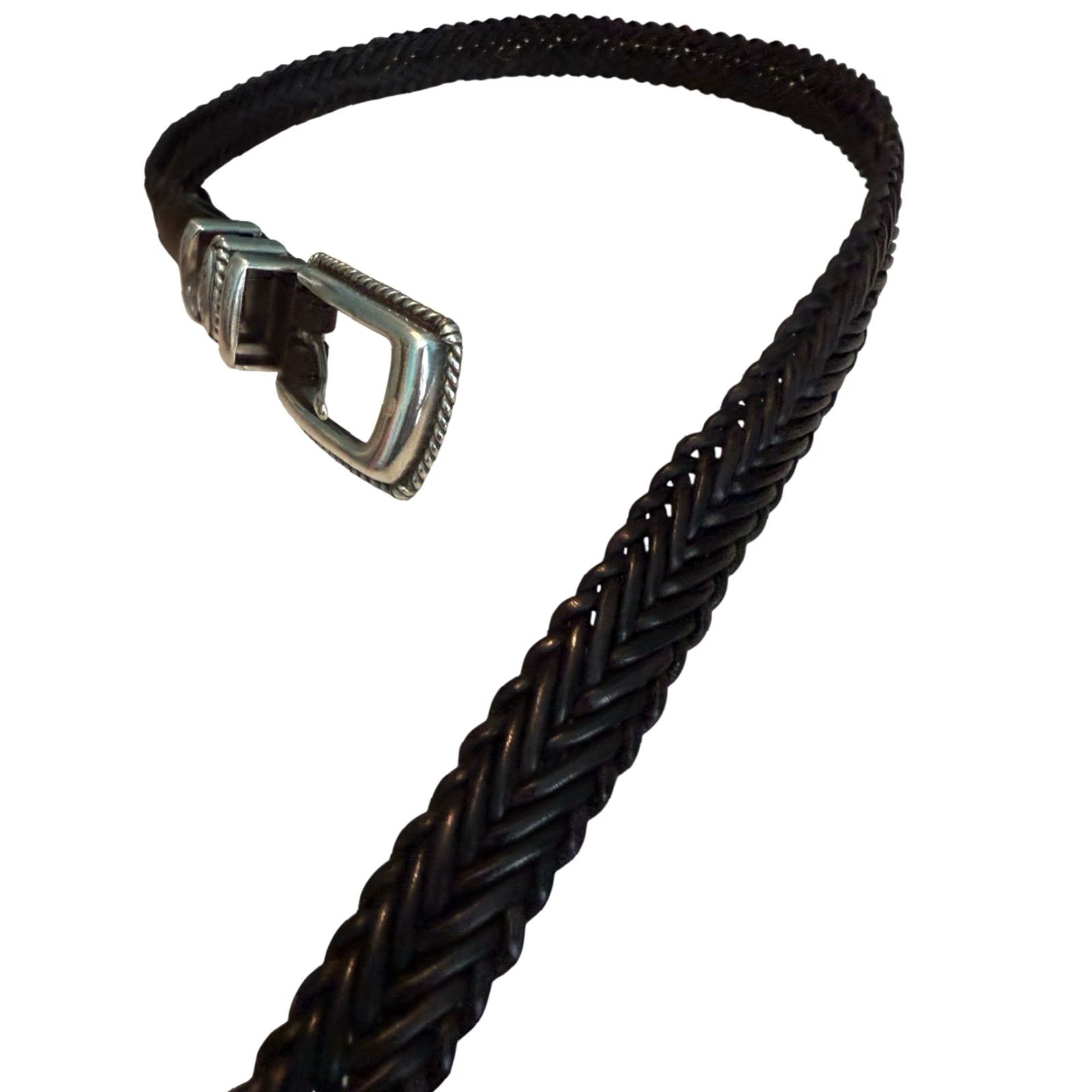 Brighton VINTAGE Brighton Black Leather Woven Belt Women’s Size 30 (M) EUC Q2003 Buckle Adjustable 1” Wide Mens Womens Girls Boys Size ONE SIZE - 5 Thumbnail