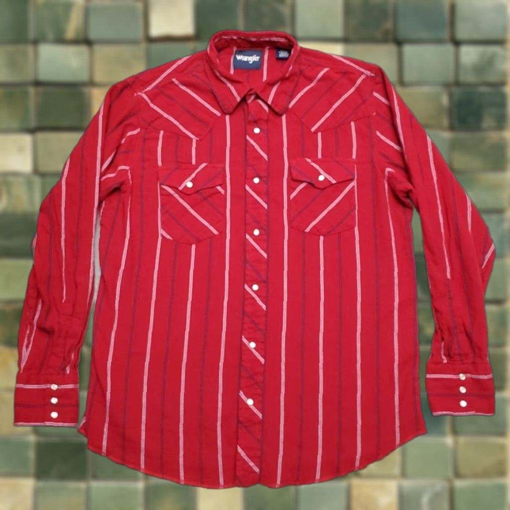 Wrangler VINTAGE Wrangler Shirt Mens L Red Striped Flannel Pearl Snap Western Cowboy Retro Y2K Size US L / EU 52-54 / 3 - 1 Thumbnail