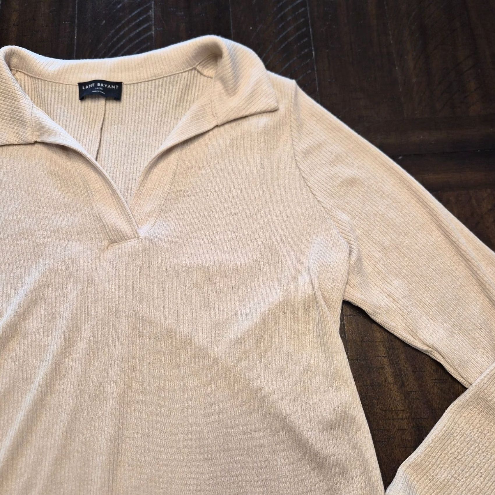 Vintage Lane Bryant Womens Blouse Long Sleeve Size 14 Ivory Ribbed Collared Pullover Knit Solid G106 Size XL / US 12-14 / IT 48-50 - 2 Thumbnail