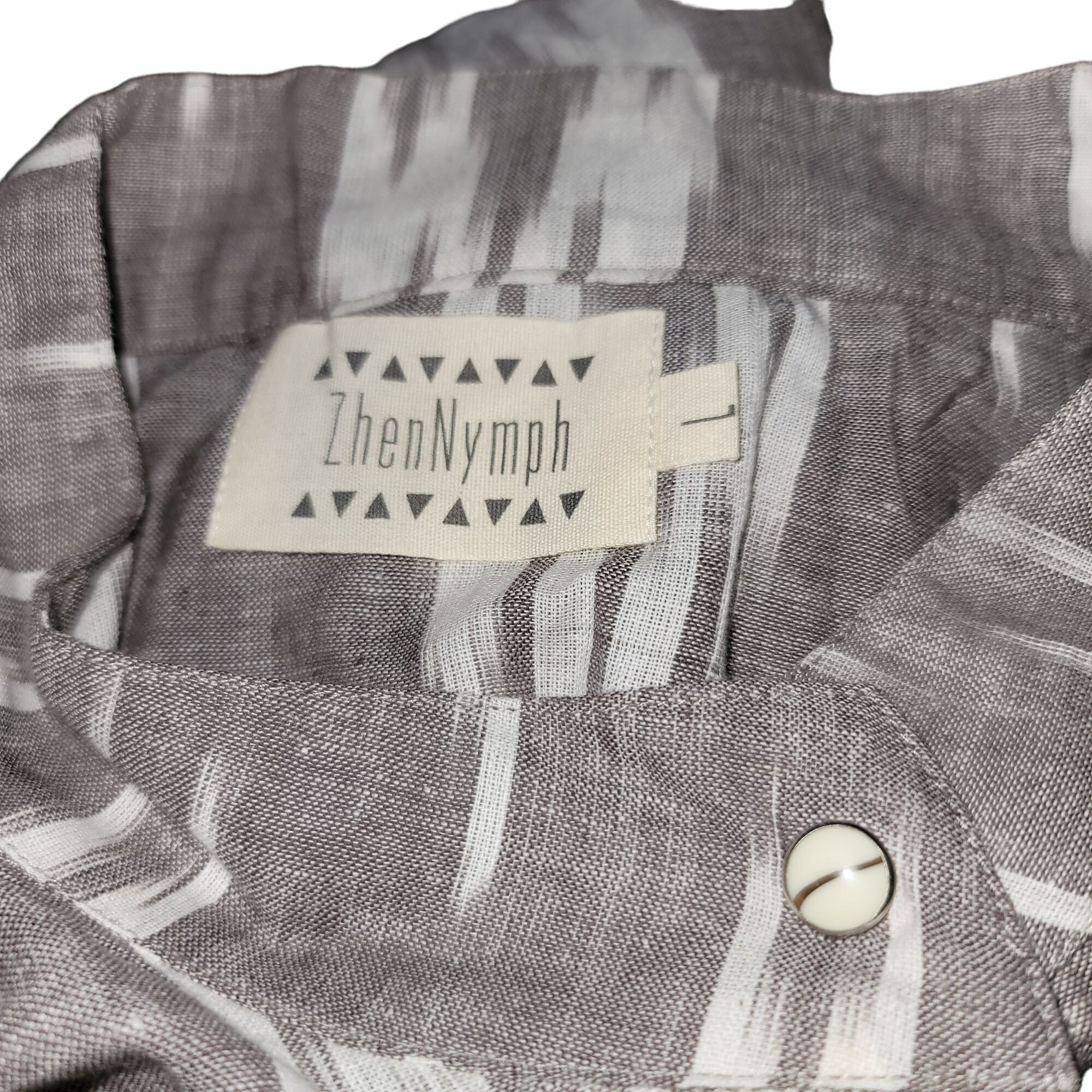Vintage ZhenNymph Shirt Gray & White Ikat Pattern Button-Down High L Size L / US 10 / IT 46 - 6 Thumbnail