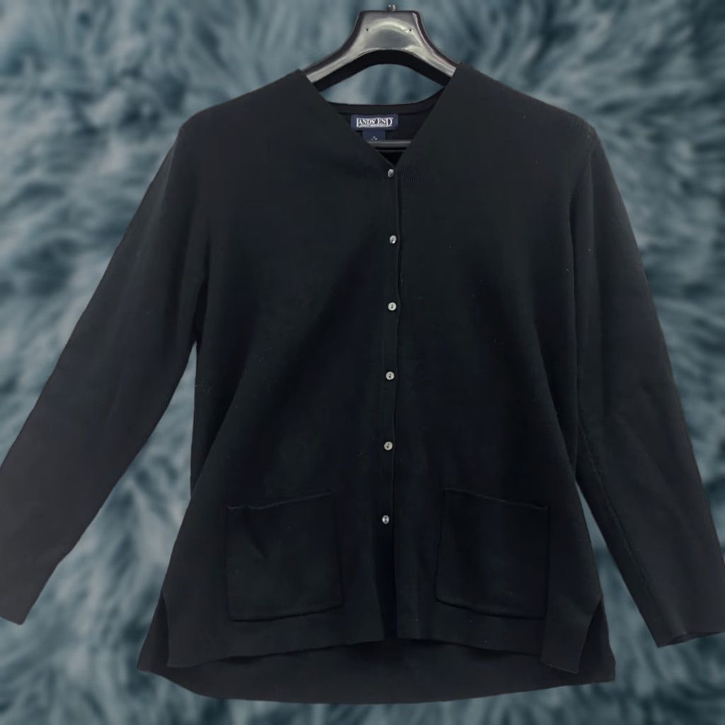 Lands' End VINTAGE Lands' End Cardigan Black Knit Small Womens Made In Hong Kong Size S / US 4 / IT 40 - 1 Thumbnail